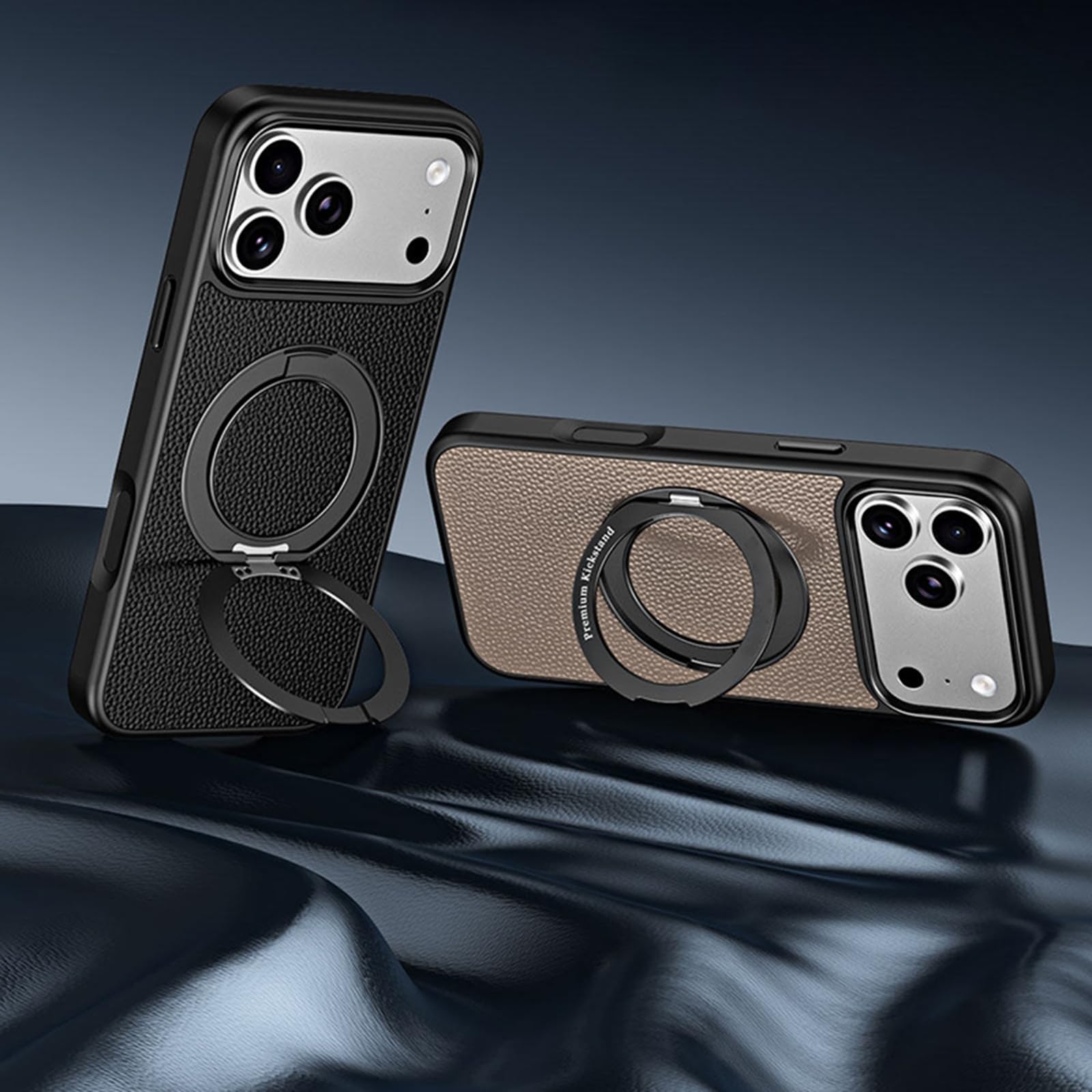 Magnetyczne etui do iPhone 17 Pro Max/17 Pro, regulowany uchwyt na pierścień skórzany pokrowiec handlowy Anti-fall, fioletowy, 17 Pro MAX