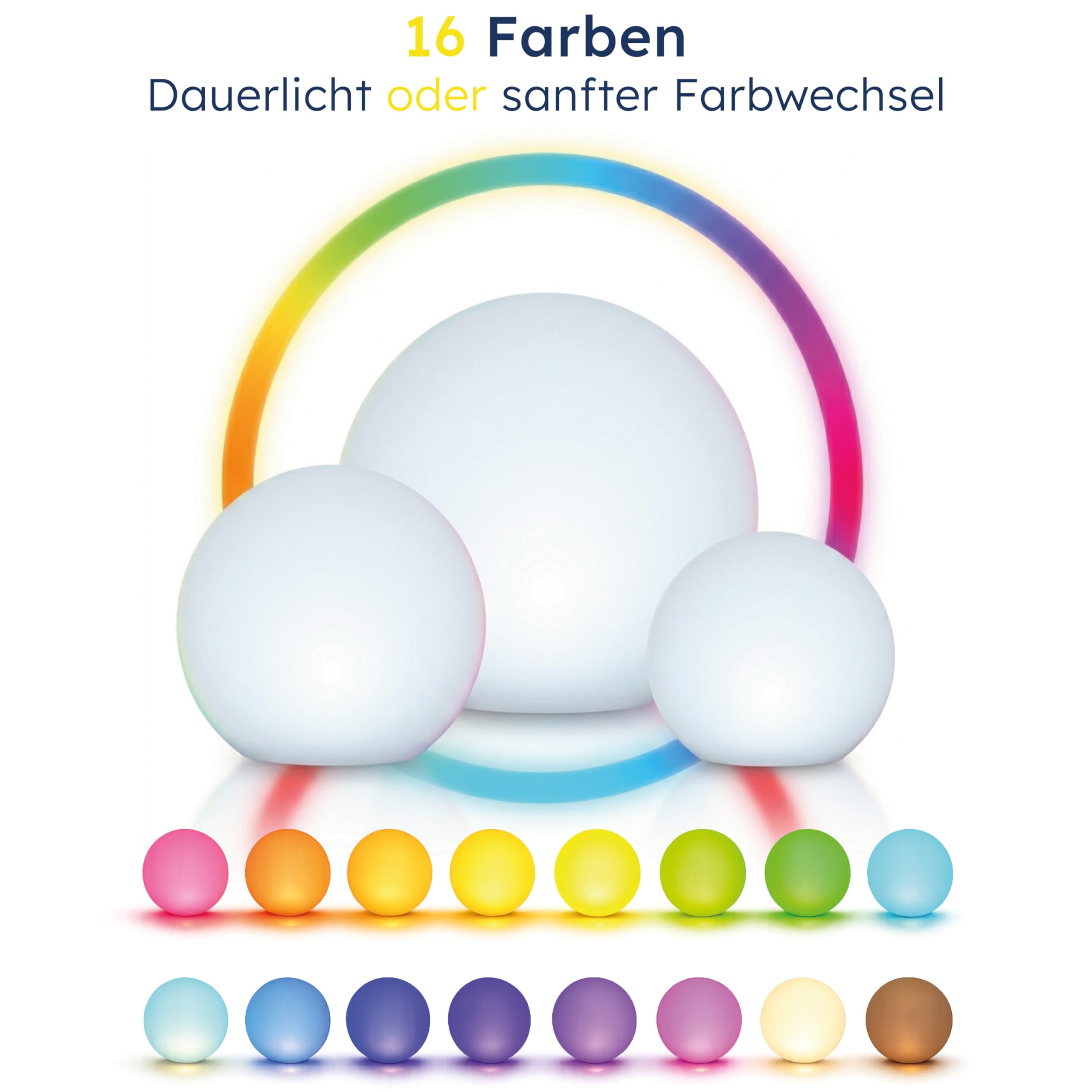 Esotec Solarkugeln Siena, 3er Set, multicolor, 20+30+40cm, Fernbedienung, USB, 16 Leuchtfarben, Akku, Solarmodul, Erdspieß, Solarleuchte, Kugelleuchte, außen, winterfest, wetterfest, 102895