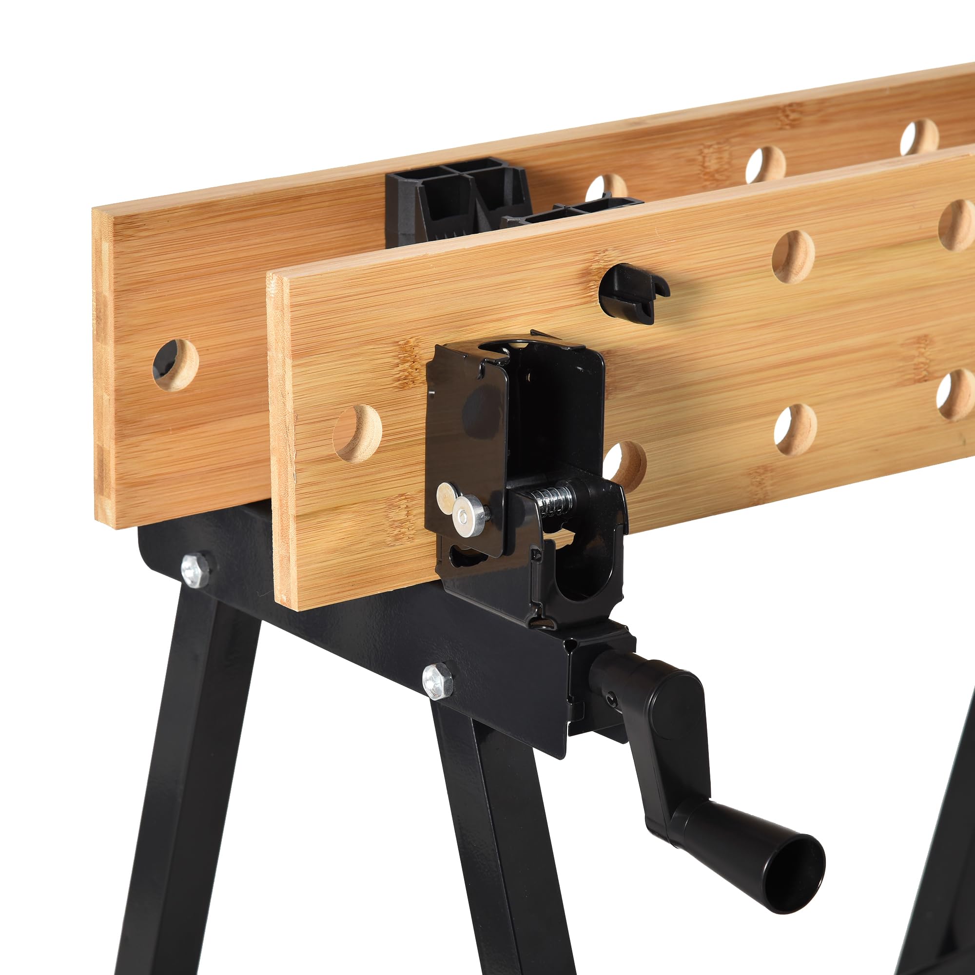 HOMCOM Établi Pliant établi de Serrage avec 4 Serre-Joints Table de Travail chevalet de sciage, Charge 150 kg, Structure en Acier, Plan de Travail pour Chantier Atelier Garage, 63,5x60,5x78cm, Noir