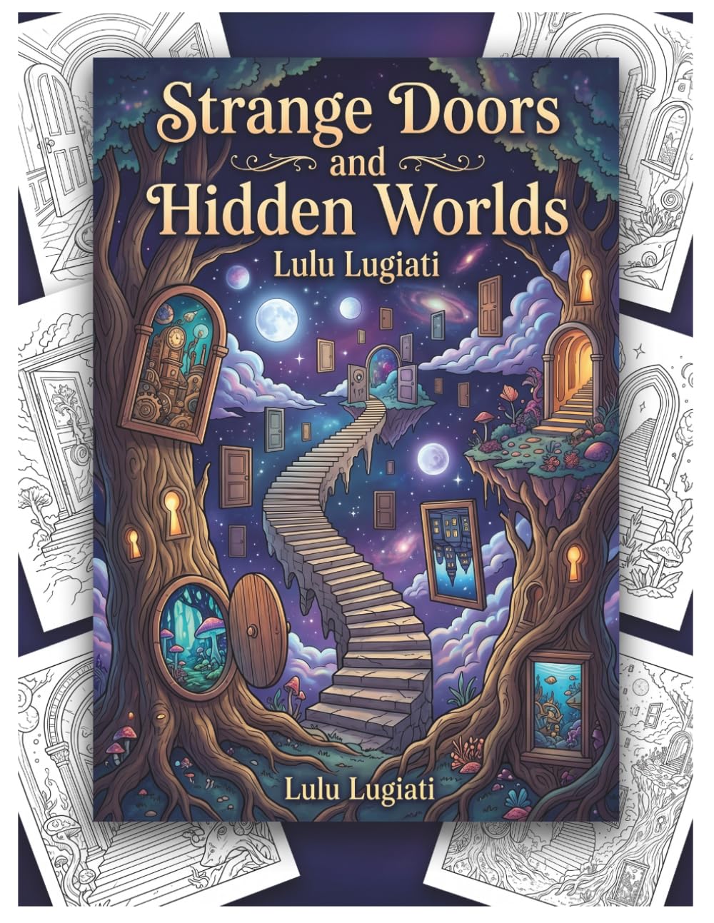 Strange Doors and Hidden Worlds: Bold surreal coloring pages