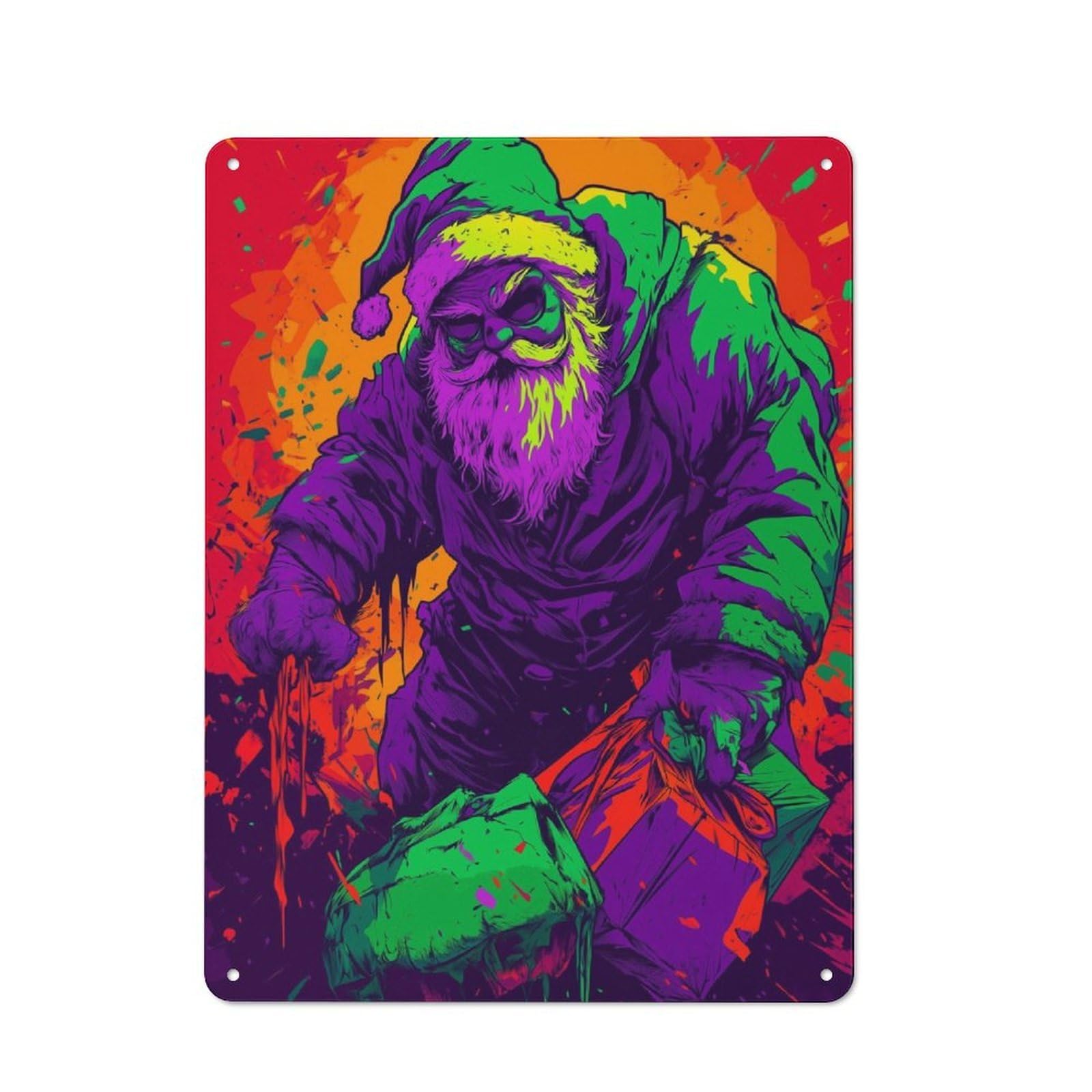 Junmoney Evil Santa Claus For Lounge Or Reading Corner, Rustic Tin Sign 40X30cm, For An Autumn Update To Lounge And Reading Corner