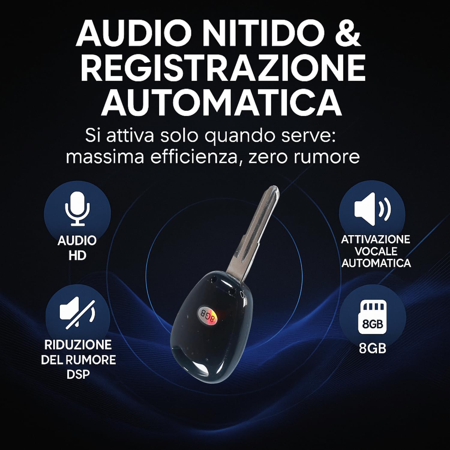 Registratore Audio Microspia chiave Auto, 20 Ore Di Registrazioni Continua, 8GB Per Conferenze Sale Riunioni, Registrazioni Audio Microfono Ad Alta Sensibilità (chiave 8G)
