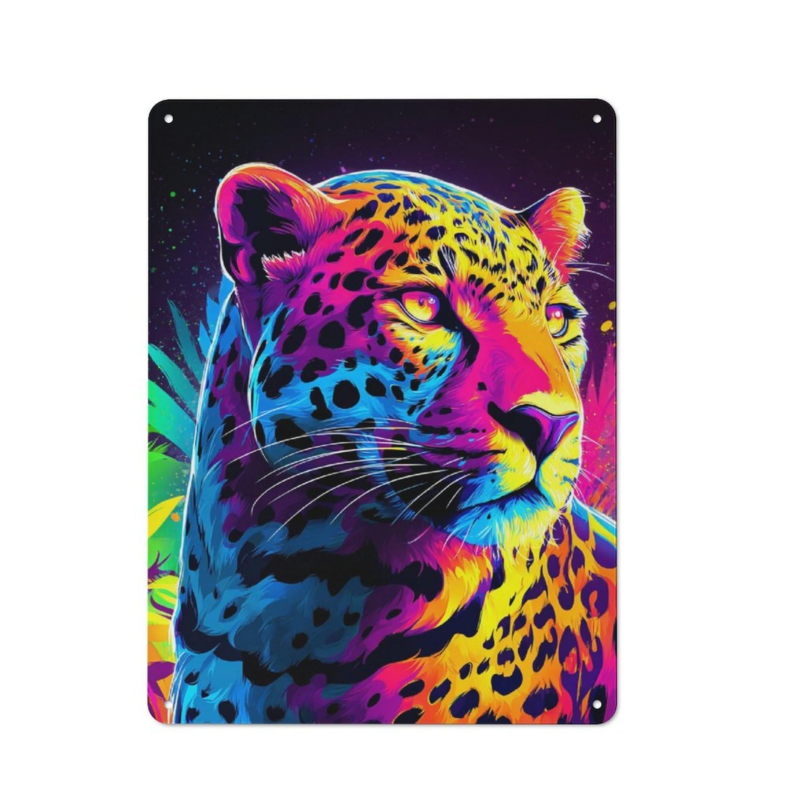 Junmoney Neon Leopard Vibrant Artwork Retro Metal Sign 40X30cm, Garage Style Shed Wall Plaque For Garage, Hobby Room, Office Or Man Cave