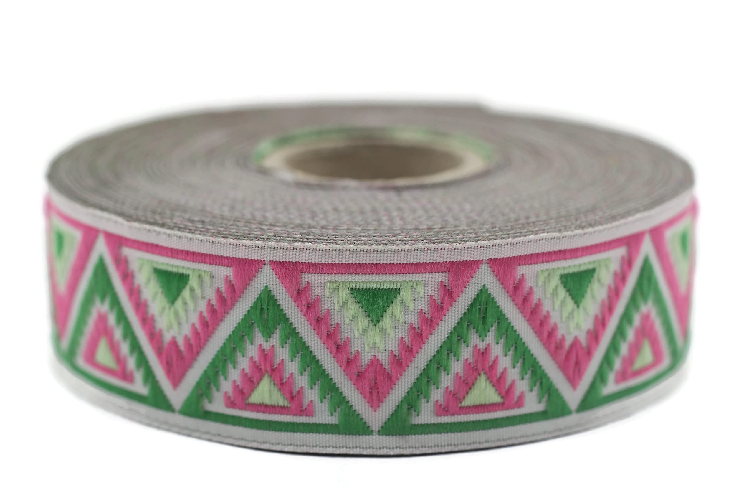 Ruban jacquard vert-rose Chevron Vintage anti-effilochage 10m pour réparations textiles
