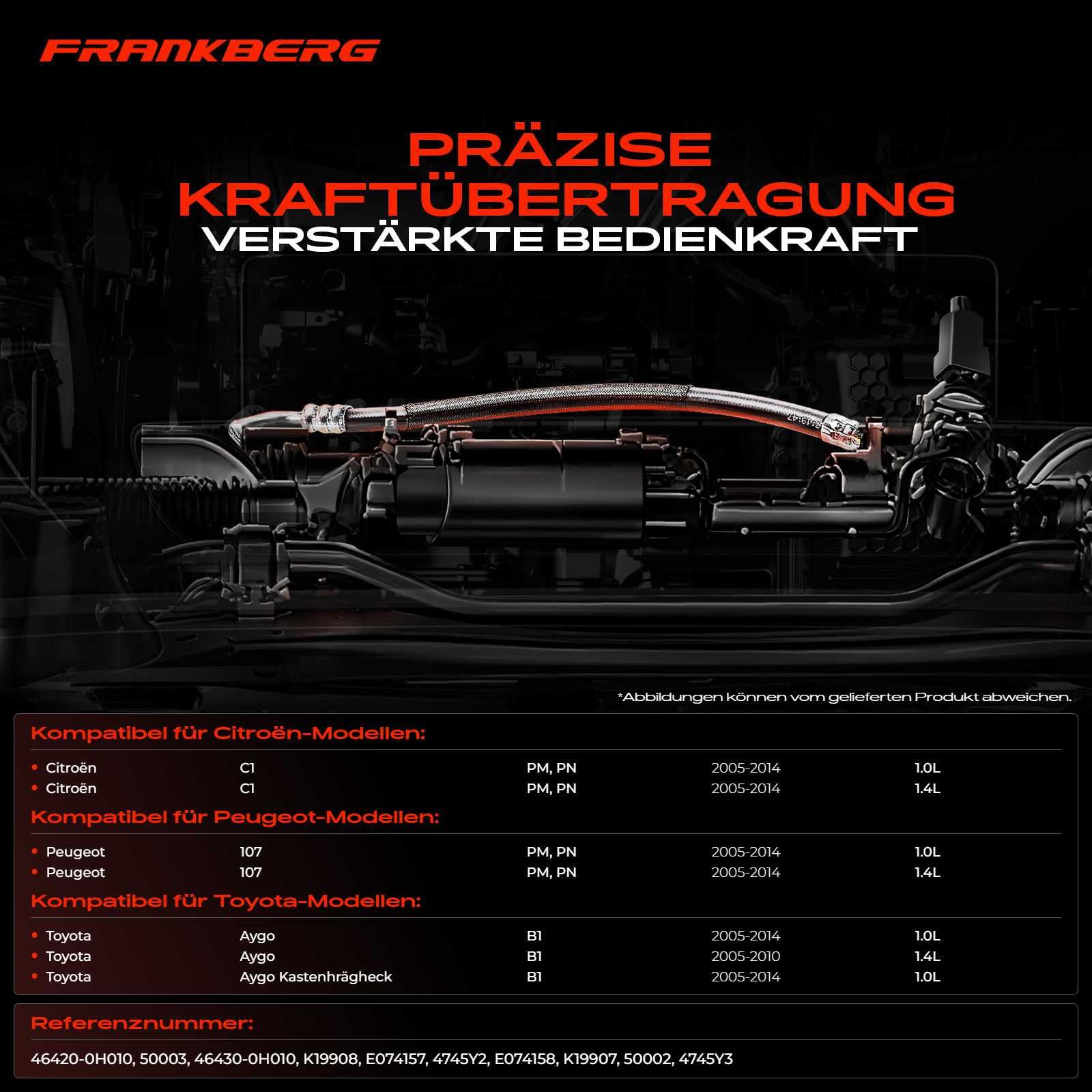 Frankberg 2x Handbremsseile Hinten Kompatibel mit C1 PM PN 2005-2014 107 PM PN 2005-2014 Aygo B1 2005-2014 Aygo Kasten/Schrägheck B1 2005-2014 Replace# 46420-0H010