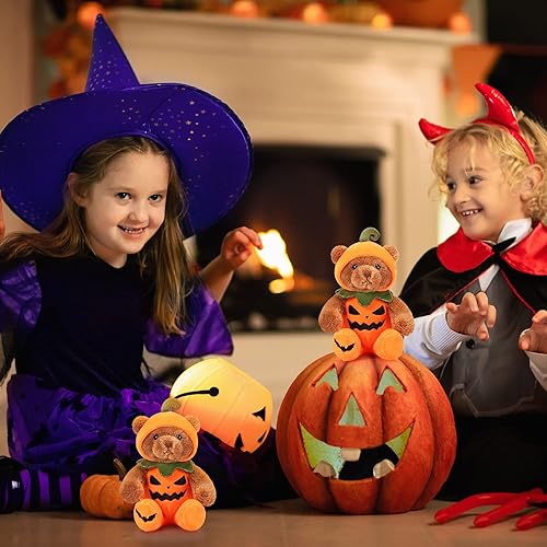 Miniatura 7 de HyDren 2 piezas de oso de Halloween de animales de peluche suaves en disfraz temático de Halloween, lindo juego de peluche para niños y niñas,
