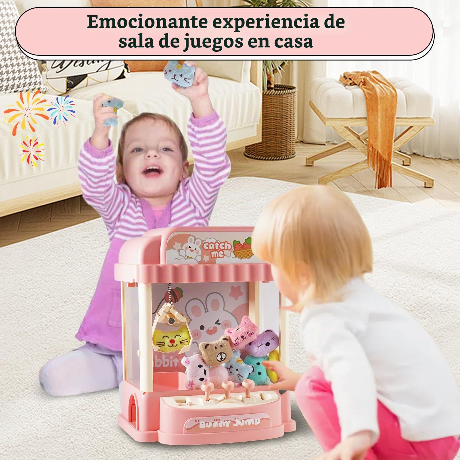 Máquina de Garras para Niños, Mini máquina de Garras con Monedas, Juguetes de Peluche y gashapons, máquina de Garras con música, Maquina de Peluches Mini(Rosa)