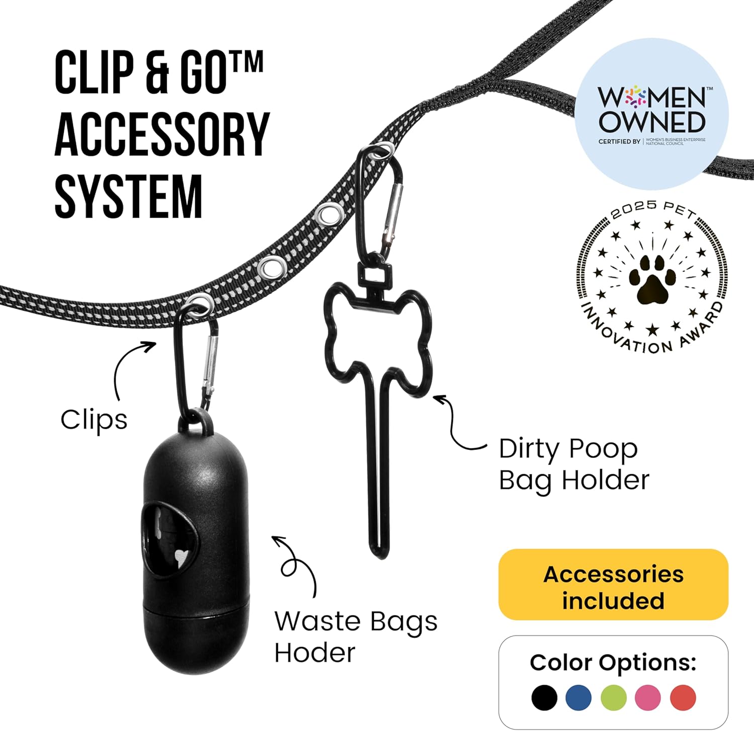 Durable Nylon Dog Leash with Reflective Stitching, Padded Handle, Traffic Handle, and Waste Bag Holder – 6ft Long for Safe and Convenient Walks - Black