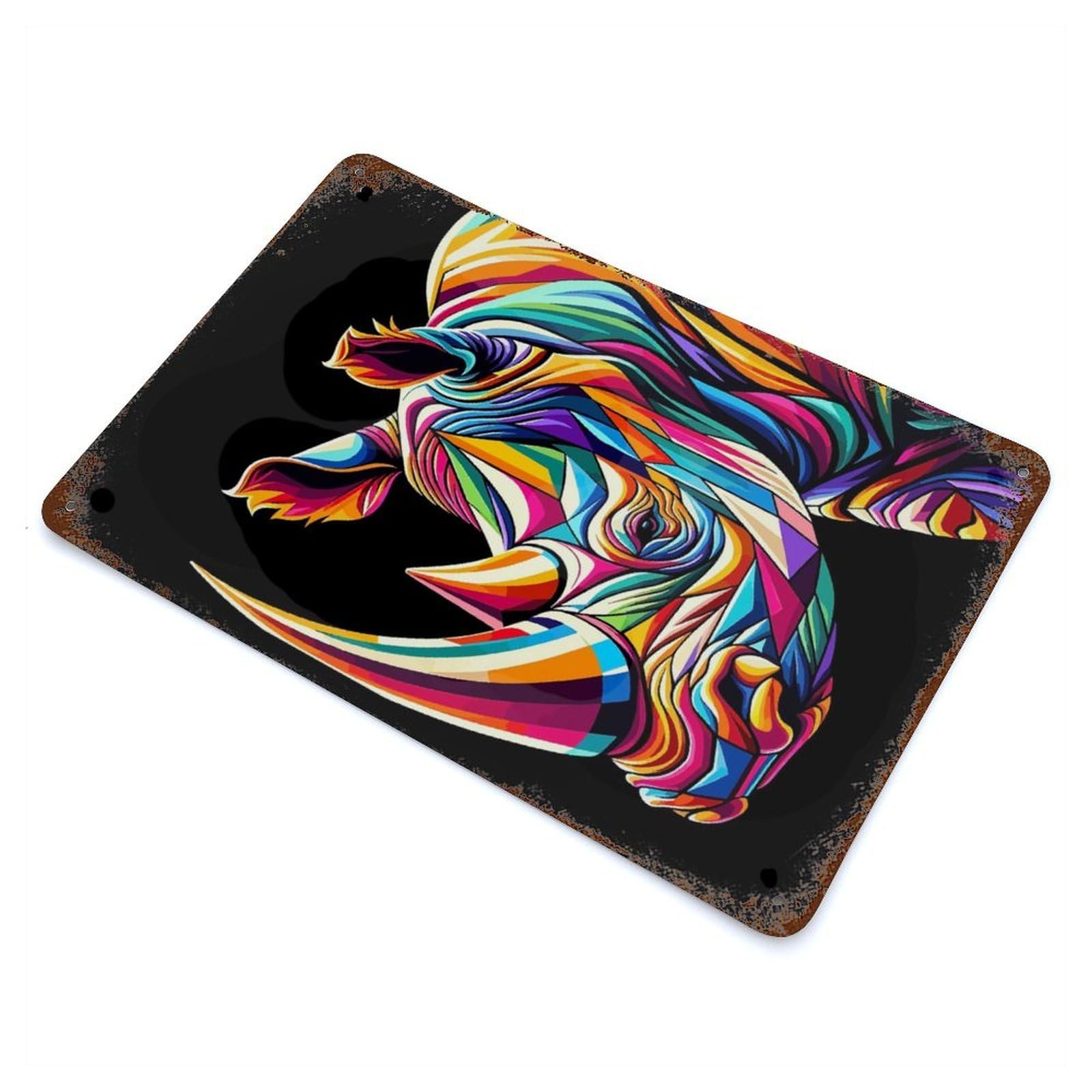 Rhino Wpap Pop Art Decorative Tin Sign 11.8"x7.9", Old School Wall Decor for Garage, Pub Or Kitchen