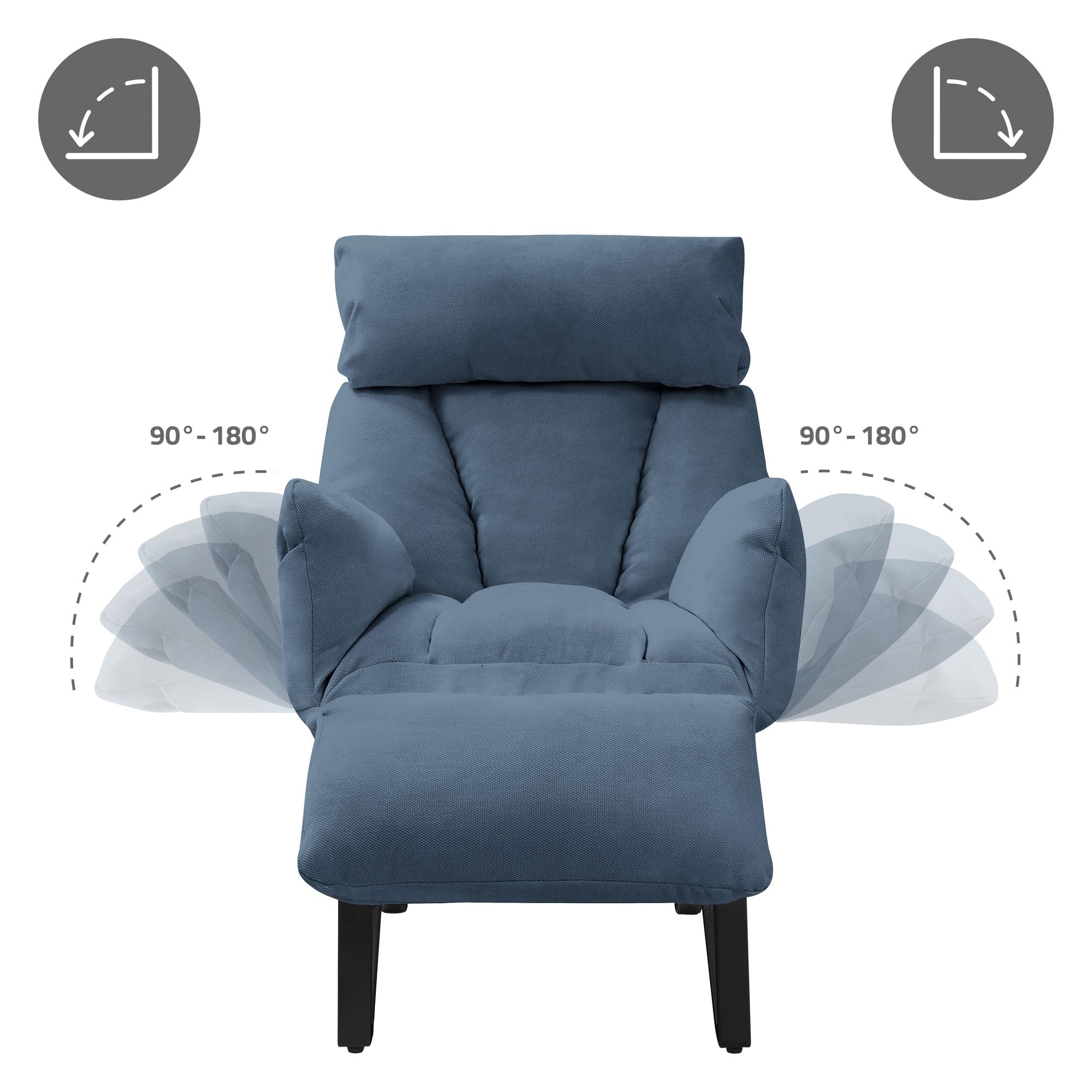ML-Design Poltrona Reclinabile Blu Rivestimento in Lino, con Schienale Regolabile, Braccioli, Poggiapiedi e Tasche Laterali, Poltroncina Relax da Lettura, Sedia Lounge Imbottita per Soggiorno