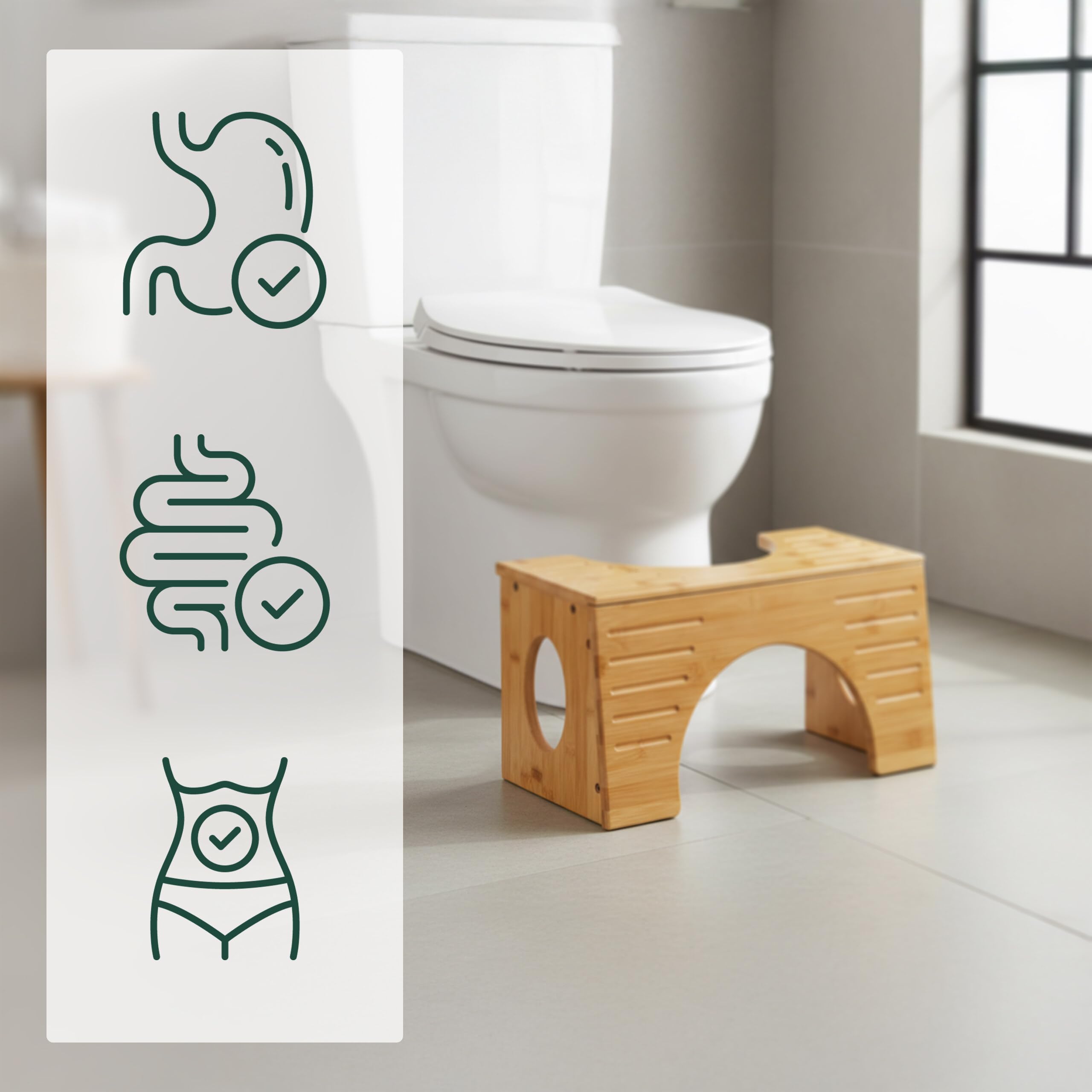 Relaxdays Tabouret WC, Aide au Transit, pour Adultes, Bambou, réglable sur 2 hauteurs, 19,5/25 cm, Naturel