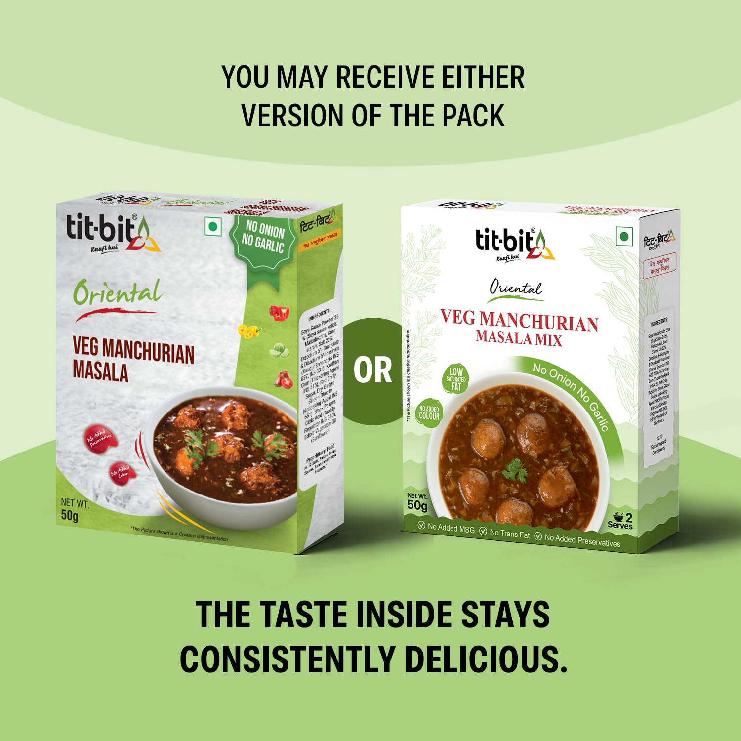 Tit-Bit Oriental - No Onion No Garlic Veg Manchurian Masala, Schezwan Fried Rice Masala, Tomato, Sweet Corn & Manchow Soup - Quick & Easy to Make - Pack of 5 (250g) 4