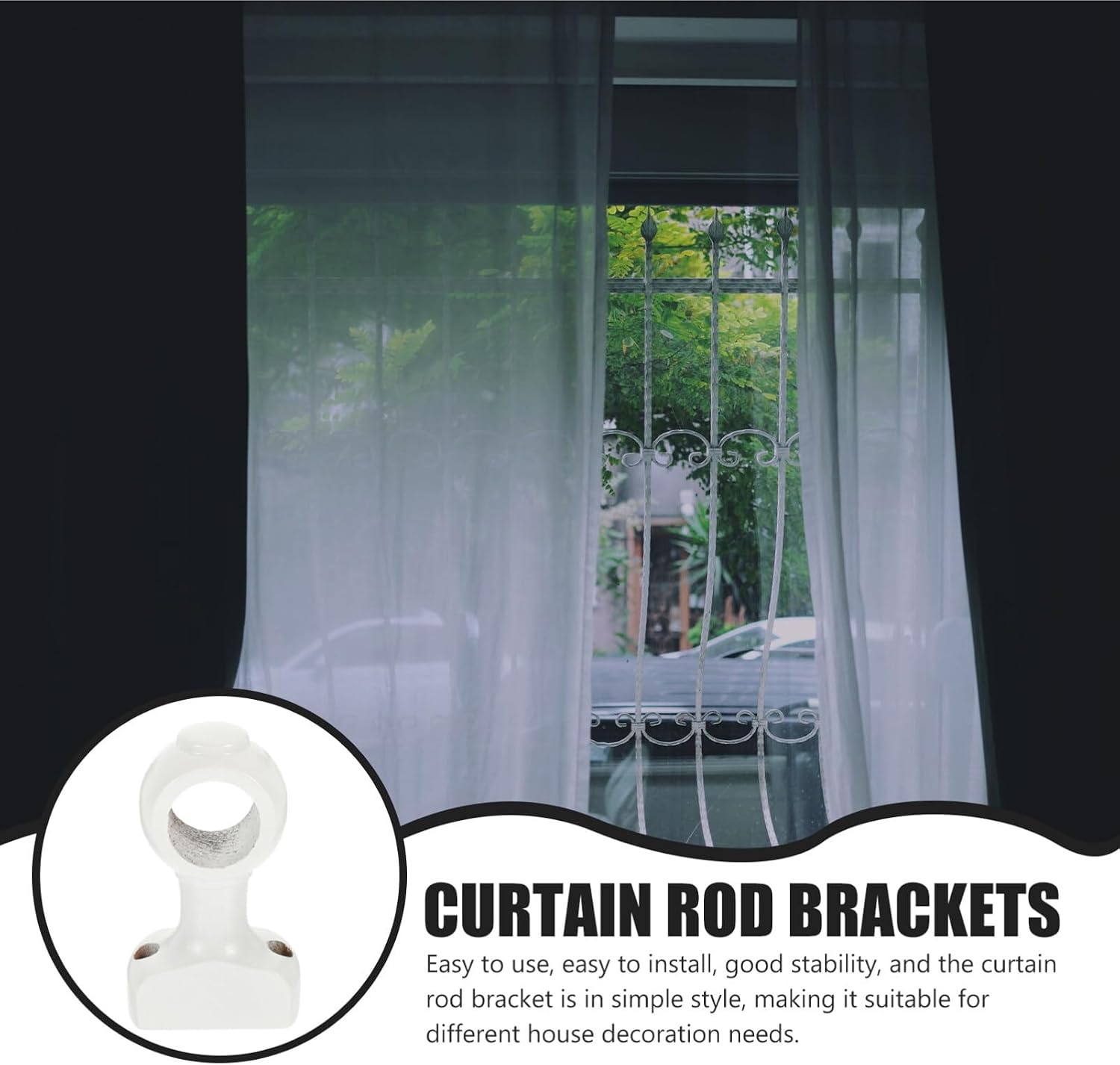 2pcs Curtain Rod Brackets Heavy Duty Curtain Rod Holders Wall Mounted Hooks Drape Pole Nail Adjustable Bracket