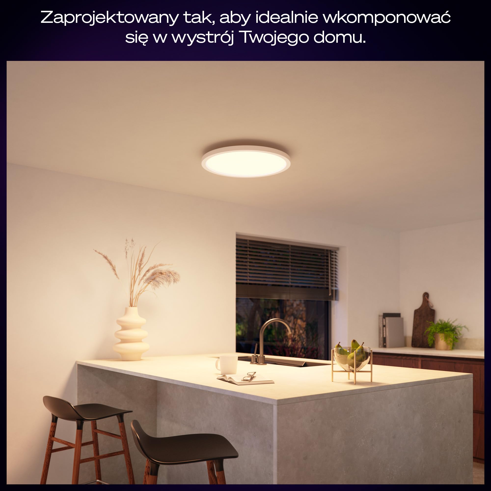 Inteligentny panel LED Philips Hue Devote, Białe i Kolorowe Światło (Ambiance), Okrągły 30 cm, 16.6 W, 2000 Lumenów, Biała Ramka do Wewnętrznego Oświetlenia Domu, Sufitu, Salonu, Kuchni, Przedpokoju.