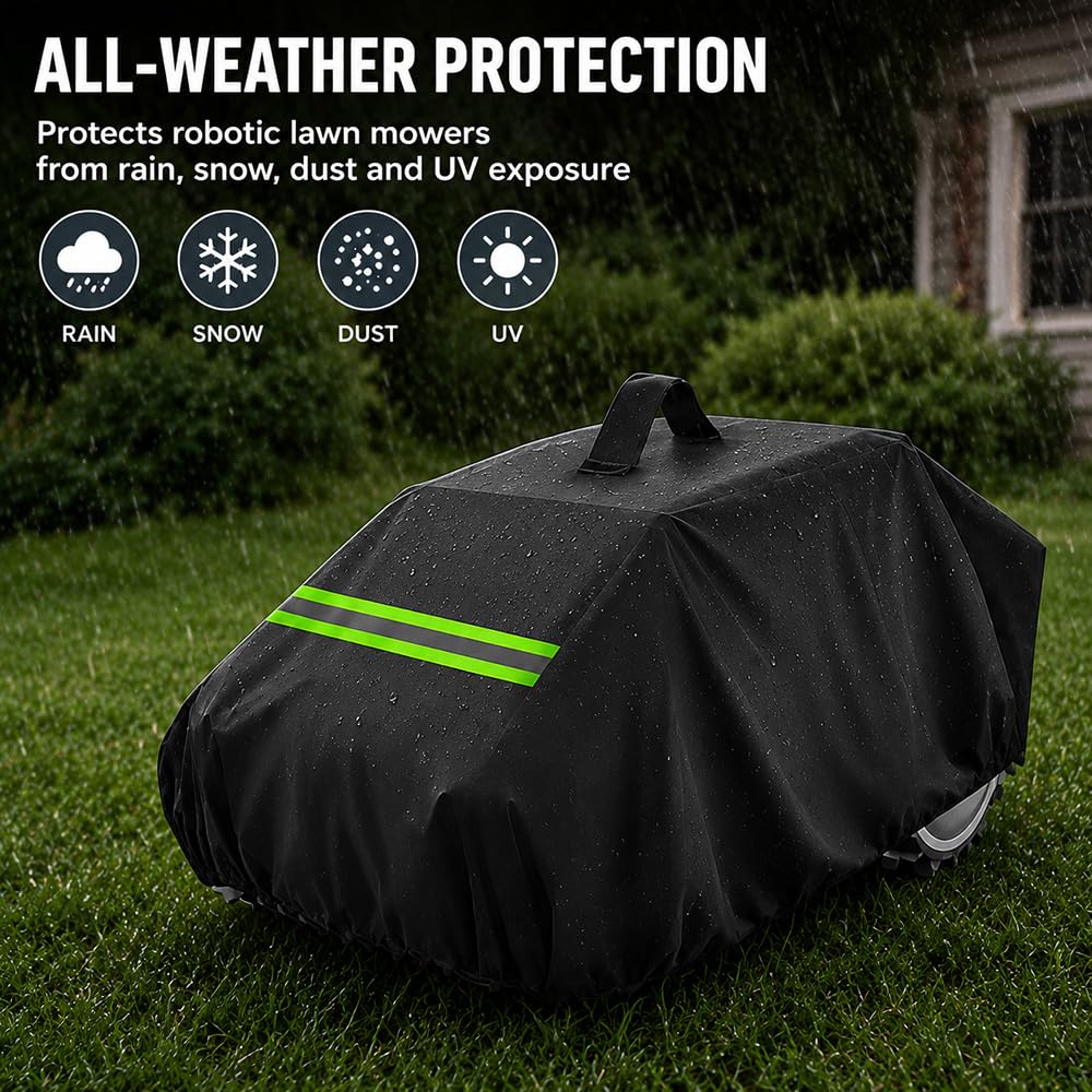 Funda para Cortacésped Robótico para ALKO Premium Robolinho 822 W, Cubierta Impermeable De Tela Oxford con Cordón para Jardín Exterior, Green Reflective Strip