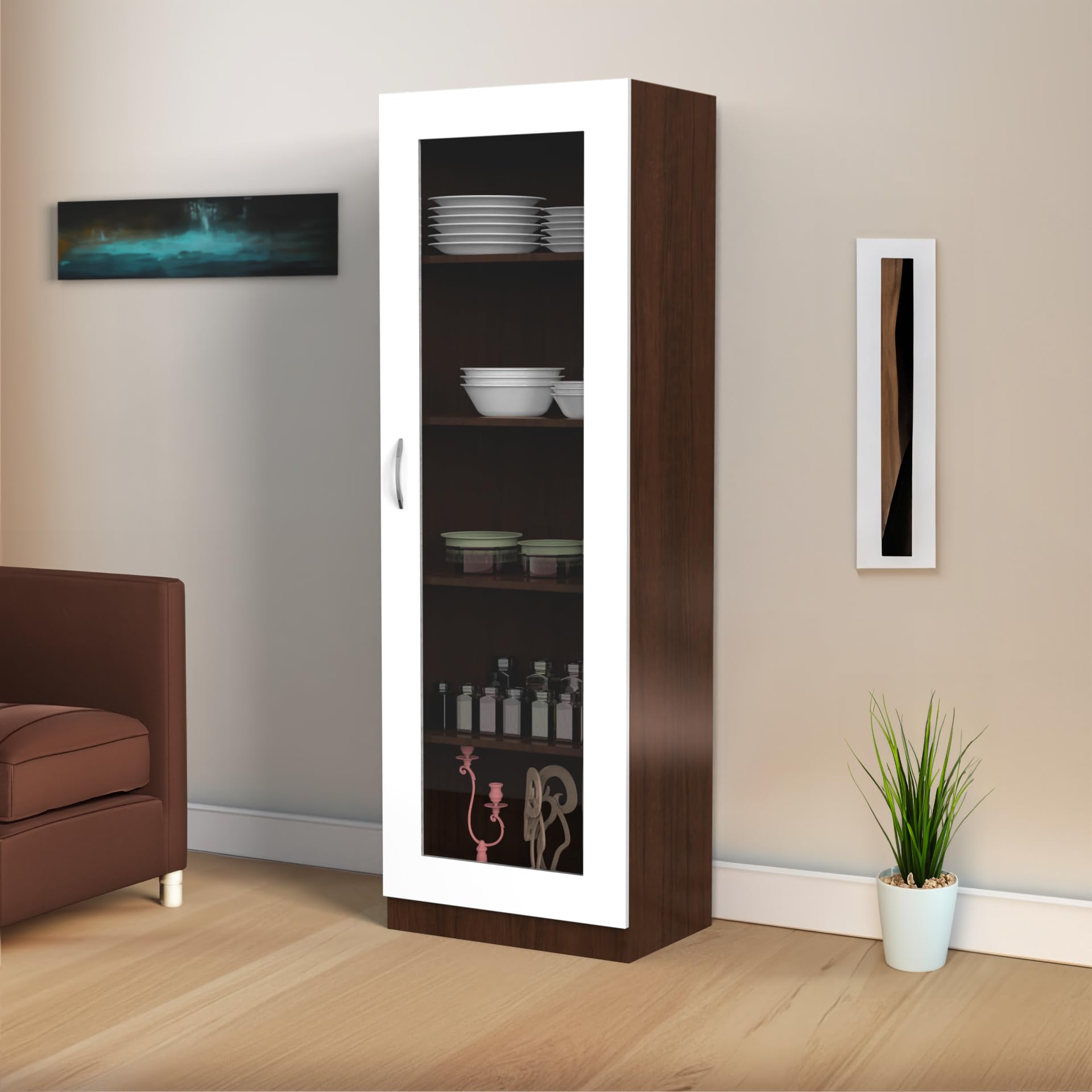 Wooden Rose Crockery Unit for Living Room | Bed Room | Durable (Brazilian Walnut and Frosty White, 40 X 60 X 180)-image-25