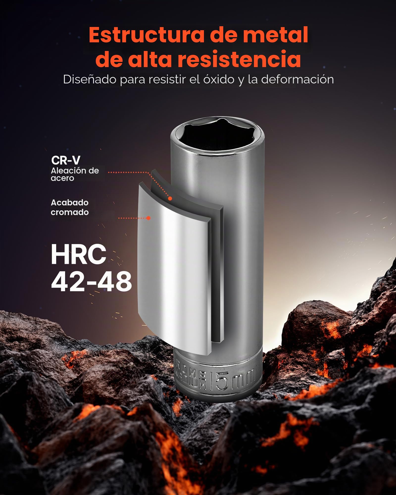 VEVOR Juego de Llaves de Vaso, con Accionamiento 9,5 mm, Medidas Métricas 6 a 24 mm, Profundas y Estándar, para Mecánicos con Estuche, Acero de Aleación CR-V Cromado, 535 x 410 x 89 mm, 104 uds