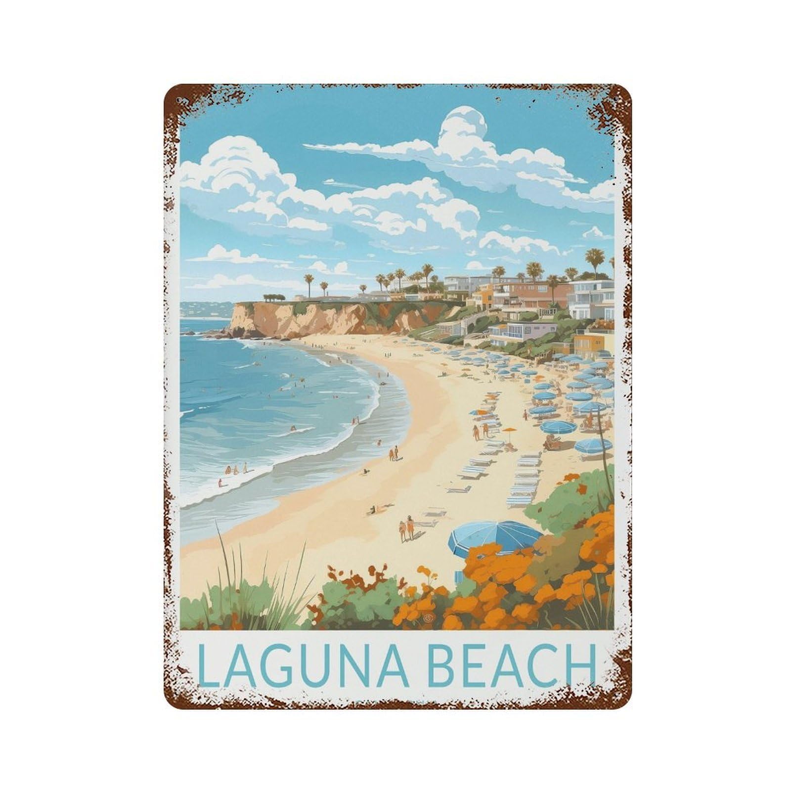 xiaoxiaoshen Laguna Beach California Travel Coast Decor Wall Decor Art Metal Tin Poster Modern Home Decor Art Home Bar Shop Decorations Vintage Sign 40x30cm