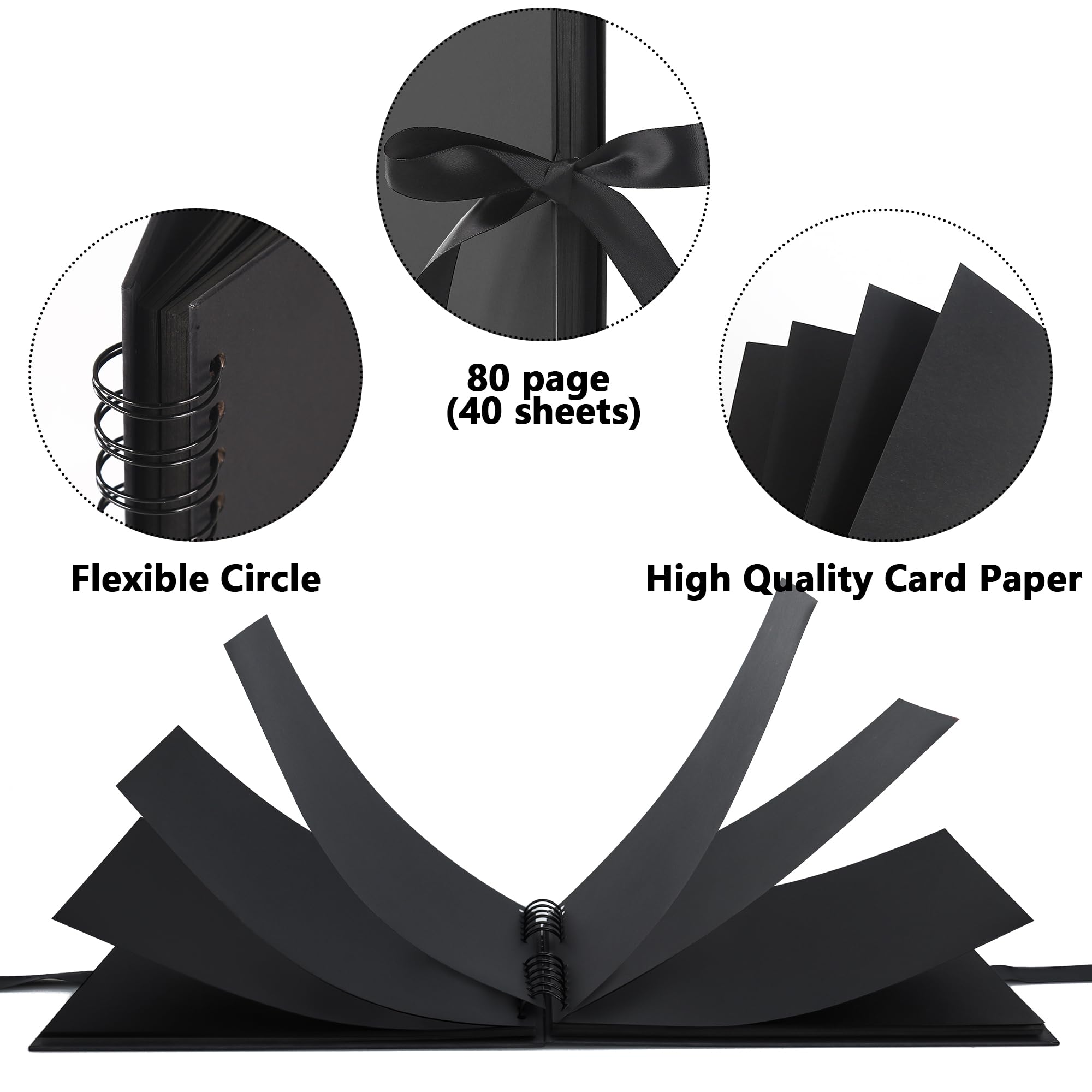 Vienrose Álbum de recortes grande de 12 x 12 pulgadas, álbum de fotos, álbum de recortes de bricolaje, libro de recuerdos de papel kraft grueso negro, álbumes de fotos para parejas, bebés, bodas,