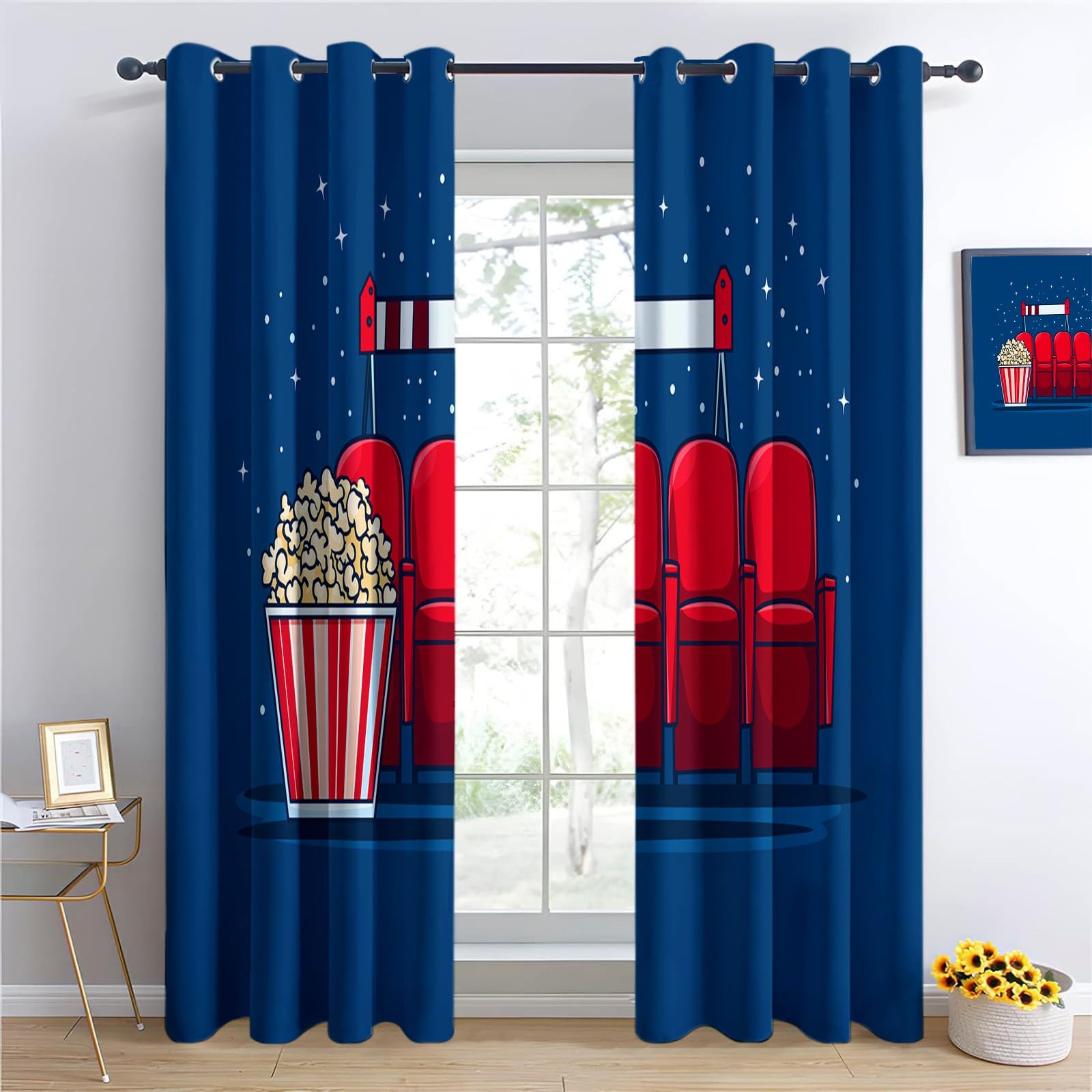 Generico Tenda Oscurante Termica Isolante 140L x 245A cm (2 Pannelli) Con Occhielli, Stile Cartoon Tenda Riduzione di Rumore e Calore in Camera da Letto Cinema Stelle Per Interni Finestre Soggiorno
