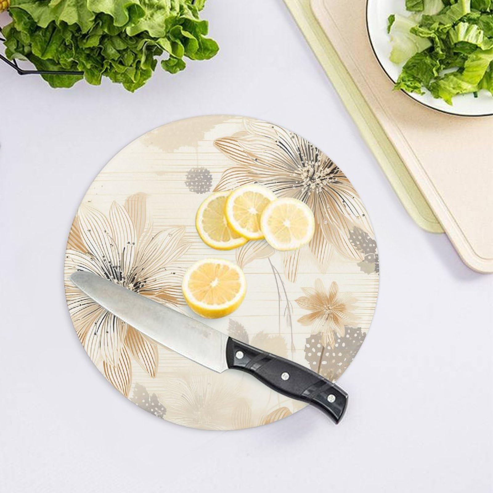 Tagliere rotondo con fiori a righe, facile da pulire, taglieri per cucina di grandi dimensioni 7,9, taglieri essenziali da cucina, comodo per carne e verdure