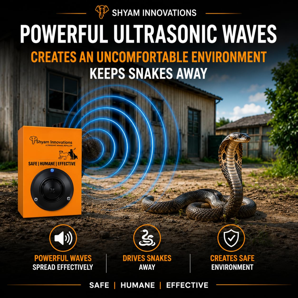 SHYAM INNOVATION Ultrasonic Snake Pest Repellent System with Ultrasonic Wave Sound to Keep Your Indoor-Outdoor Spaces, Surroundings, Safe from All Types of Snakes (Area Cov: 3000 Sq. Feet)