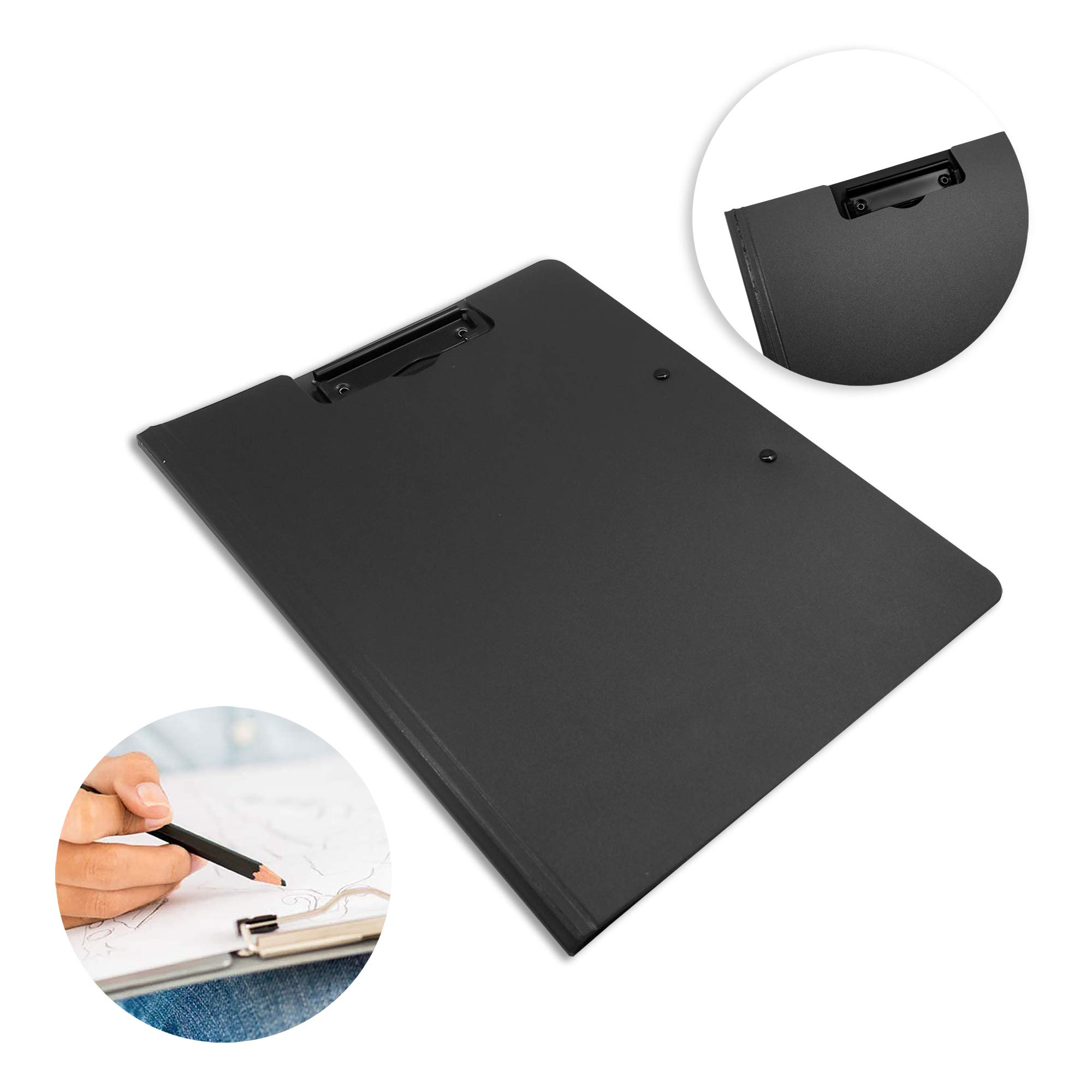 souG 4 portapapeles plegables, cubierta de 360°, perfecto para documentos privados, oficina, médico, escuela, entrevistas de trabajo, uso personal (negro, rosa, azul, verde)