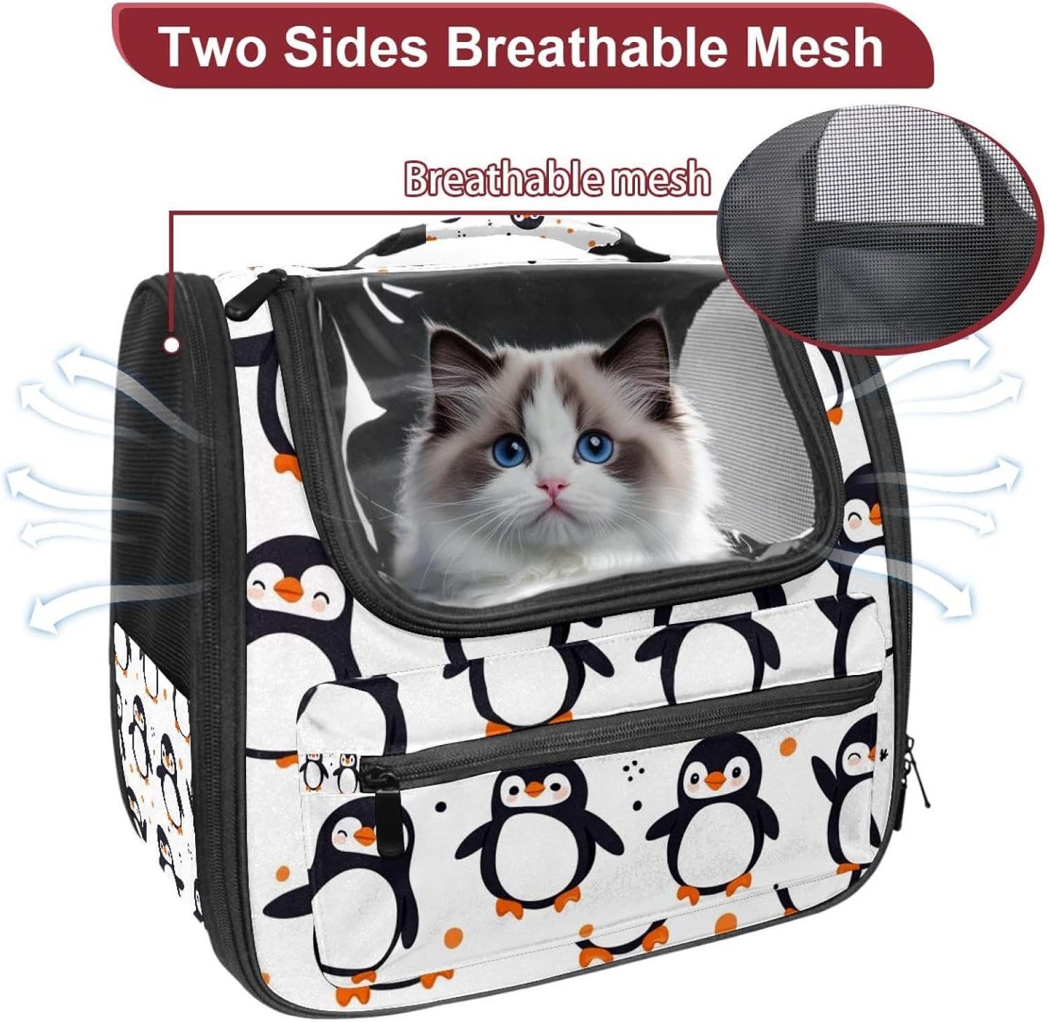 Cute Colorful Penguin Pet Carrier Soft Sided Carrier for Small Medium Cats Dogs