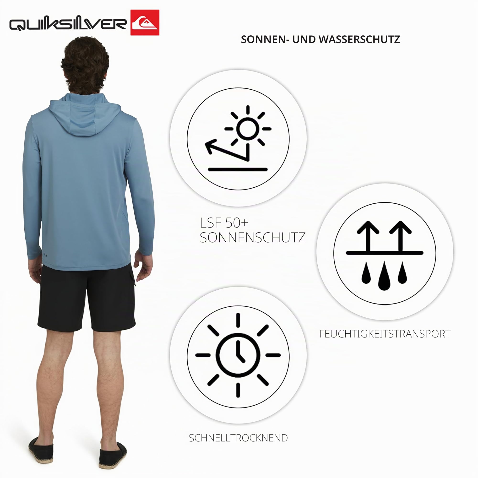 Quiksilver Herren Swimwear Regular Fit UPF 50 Sun Tee Hooded Rash-Guard-Shirt (1er Pack)