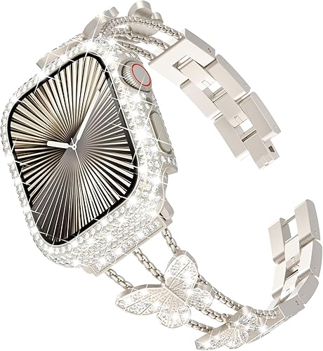 Vista 12 de Correa Bling y Funda WINGLE para Apple Watch para Mujeres 40mm SE 3/2/1 Series 6 5 4, Correa de Brazalete de Metal con Diamantes de Imitación