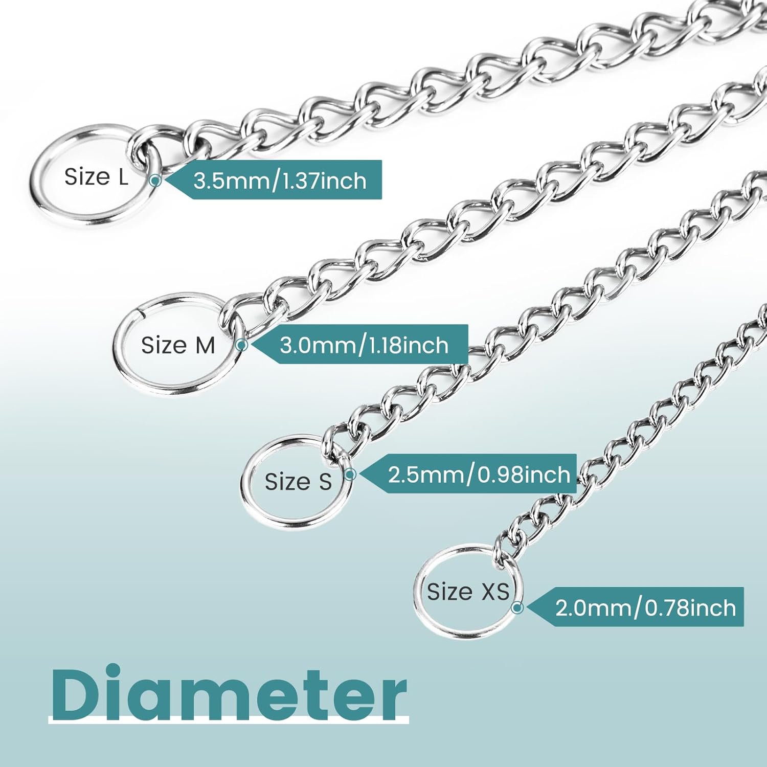 PETTOM Dog Chain Collar Stainless Steel Rust-Proof, Seamlessly Welded Hair-Friendly Design, Dog Choker Collar Silver for Training Walking (M- Diameter 50cm) 5 71lG+AO7DKL. AC SL1500