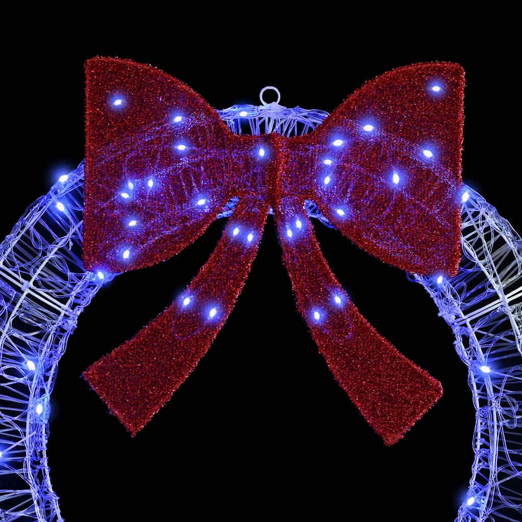 Couronne avec 60 LED bleues en acrylique 76 x 76 x 8,5 cm avec port USB et télécommande, décoration d'arbre de Noël, décoration festive pour salon, fenêtre, Avent et hiver
