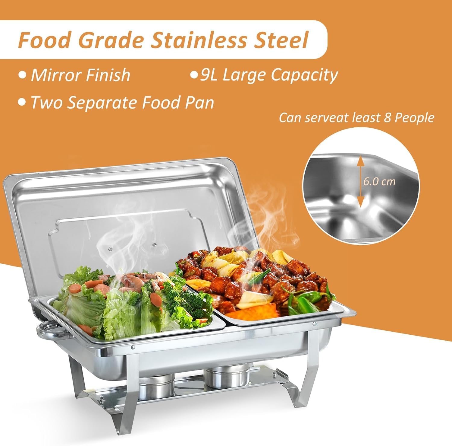 2/4/6 PCAcciaio Inossidabile Chafing Dish Buffet Set, 9L Acciaio Inox Rettangolari Catering Server, Anti Scaldabagno Buffet Scaldabagno Scaldabagni, per Party, Feste, Matrimoni, Banchett, Argento