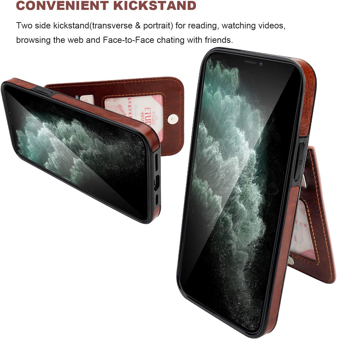 KIHUWEY for iPhone 12 Pro Max Case Wallet Compatible with MagSafe Wireless Charging, Credit Card Holder, RFID Flip Leather Magnetic Clasp Kickstand Heavy Duty Protective Cover 6.7 Inch (Brown)
