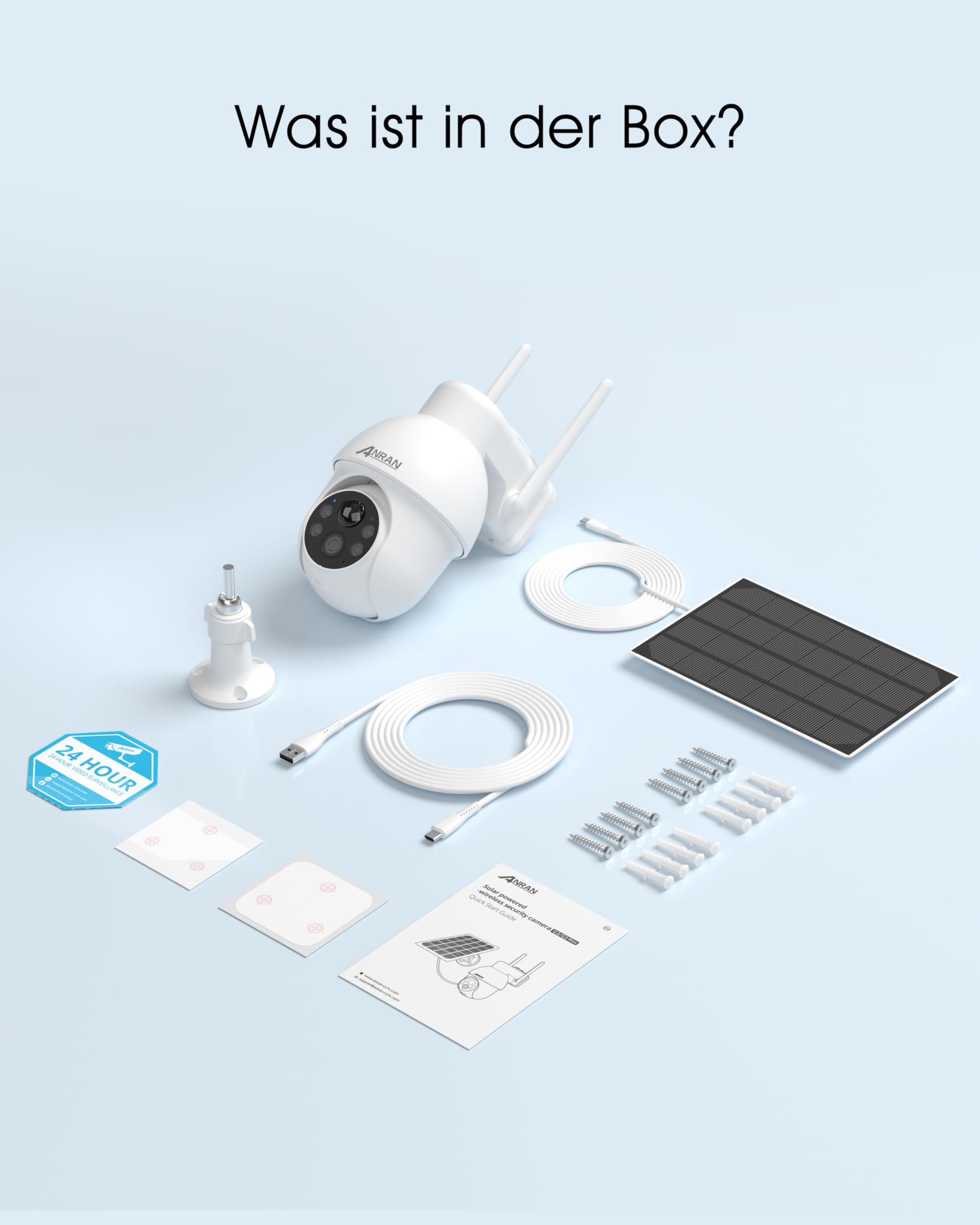 ANRAN 3K Überwachungskamera Aussen WiFi,5MP Ultra HD 360° PTZ Solar Überwachungskamera,Farbnachtsicht,Zwei-Wege-Audio,PIR Bewegungserkennung,Intelligenter Alarm,IP66 Wasserdicht,Alexa Kompatibel