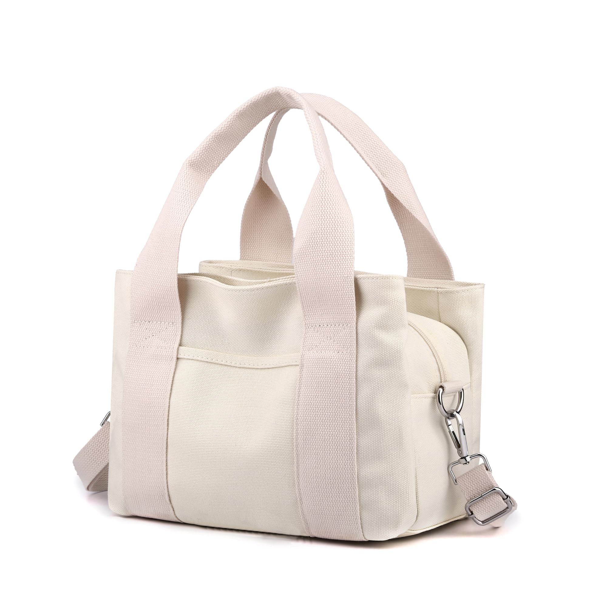 DOURR Multi Compartment Top-handle Handbags Canvas Crossbogy Bags for Women Small Totes Purse (White)