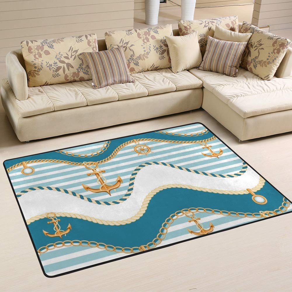 Tapis de salon bleu marine à rayures Ruchen 80x58 inch tapis rectangulaire grand format