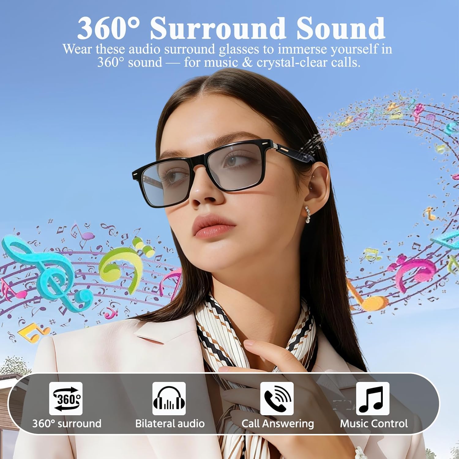 AI Smart Glasses for Men & Women – Bluetooth Glasses w/ 164 Languages Translation, Photochromic Lenses, Music & Hands-Free Calls, UV & Blue Light Protection for Sports Travel Driving Business