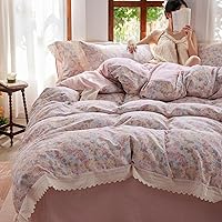 Vista 67 de 3 piezas de juego de funda de edredón tamaño individual XL, funda de edredón blanca con estampado floral azul, ropa de cama coquette de algodón