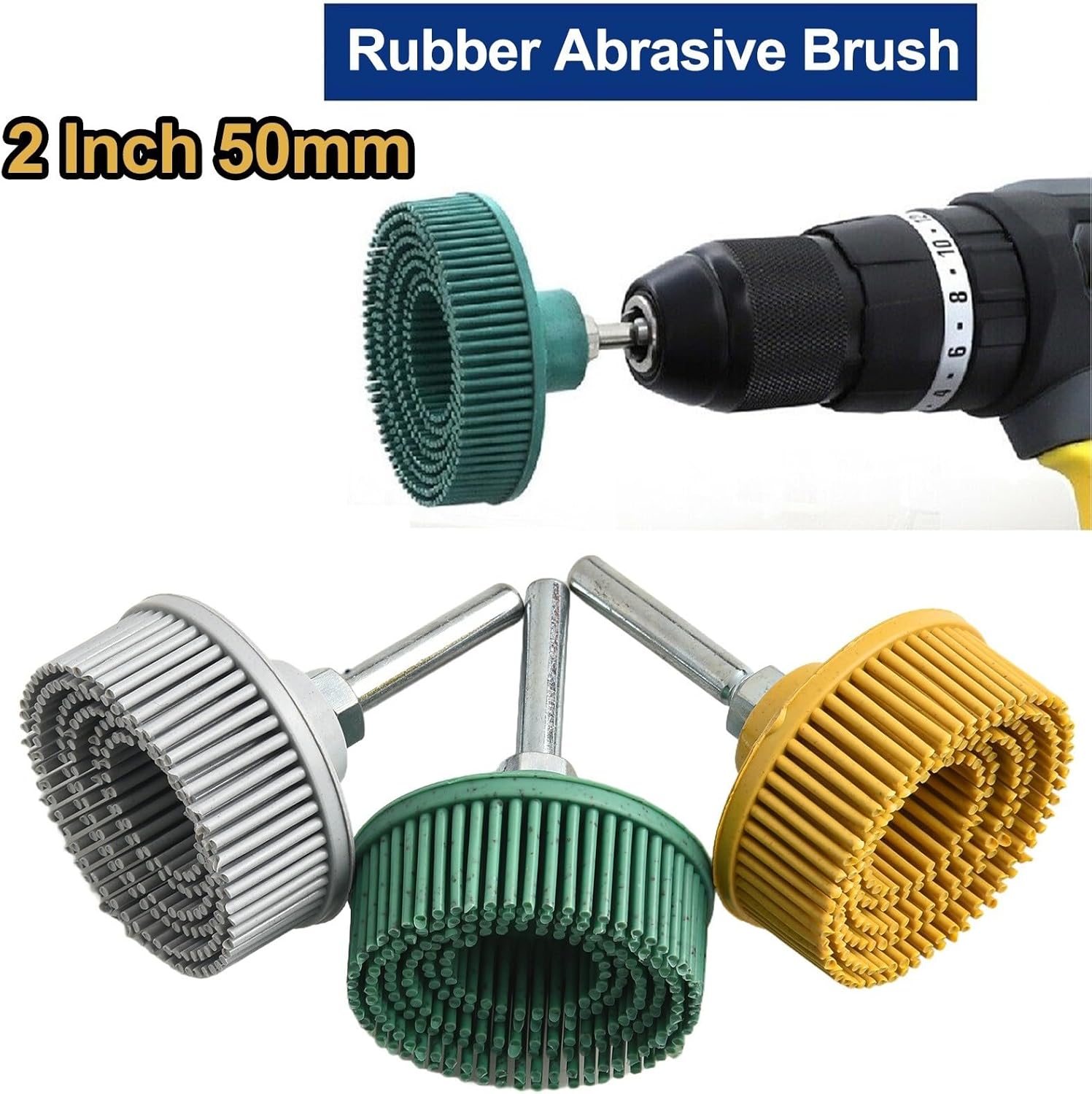 Bristle Disc for Drill, 2 Inch/50mm Abrasive Polishing Wheel with 1/4 Inch Shank, 50/80/120 Grit Options for Metal, Aluminum, Rust and Deburring