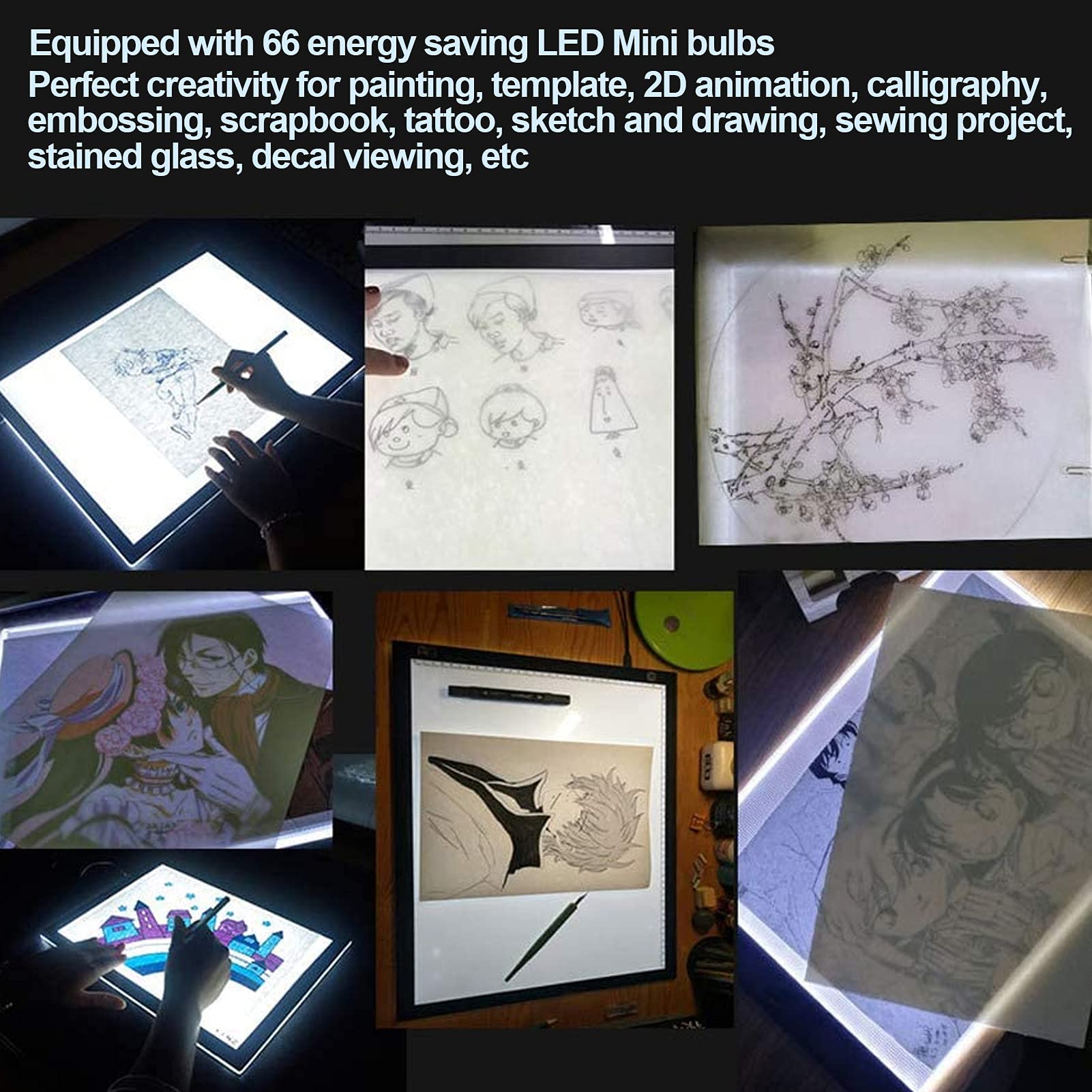 SustVita Tablero de dibujo LED A2, ajuste de brillo de 3 niveles, tablero de dibujo con luz protectora para los ojos para copiar bocetos