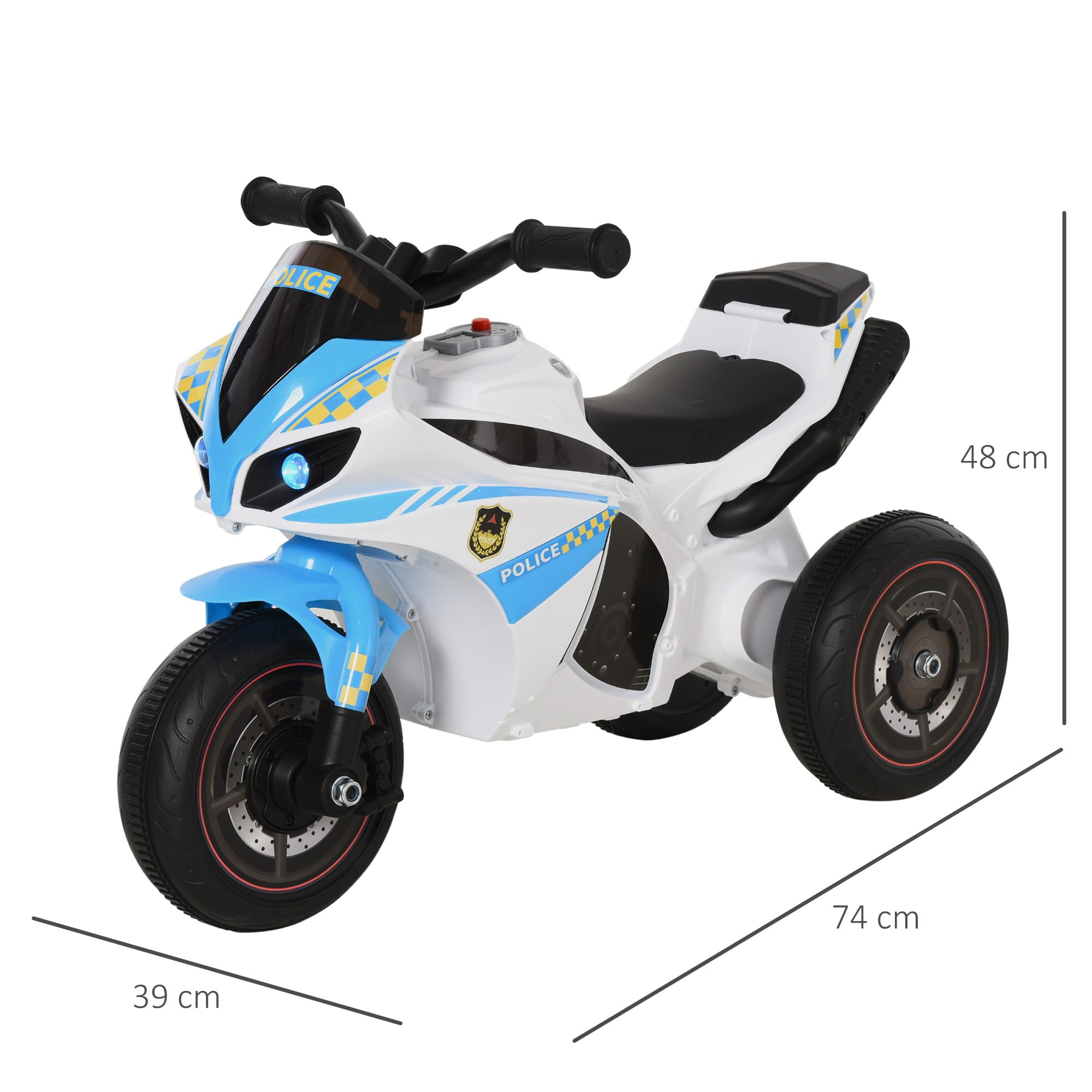 HOMCOM - Portador Infantil para Moto de Carreras, Efectos Musicales y Luminosos, Color Azul y Blanco