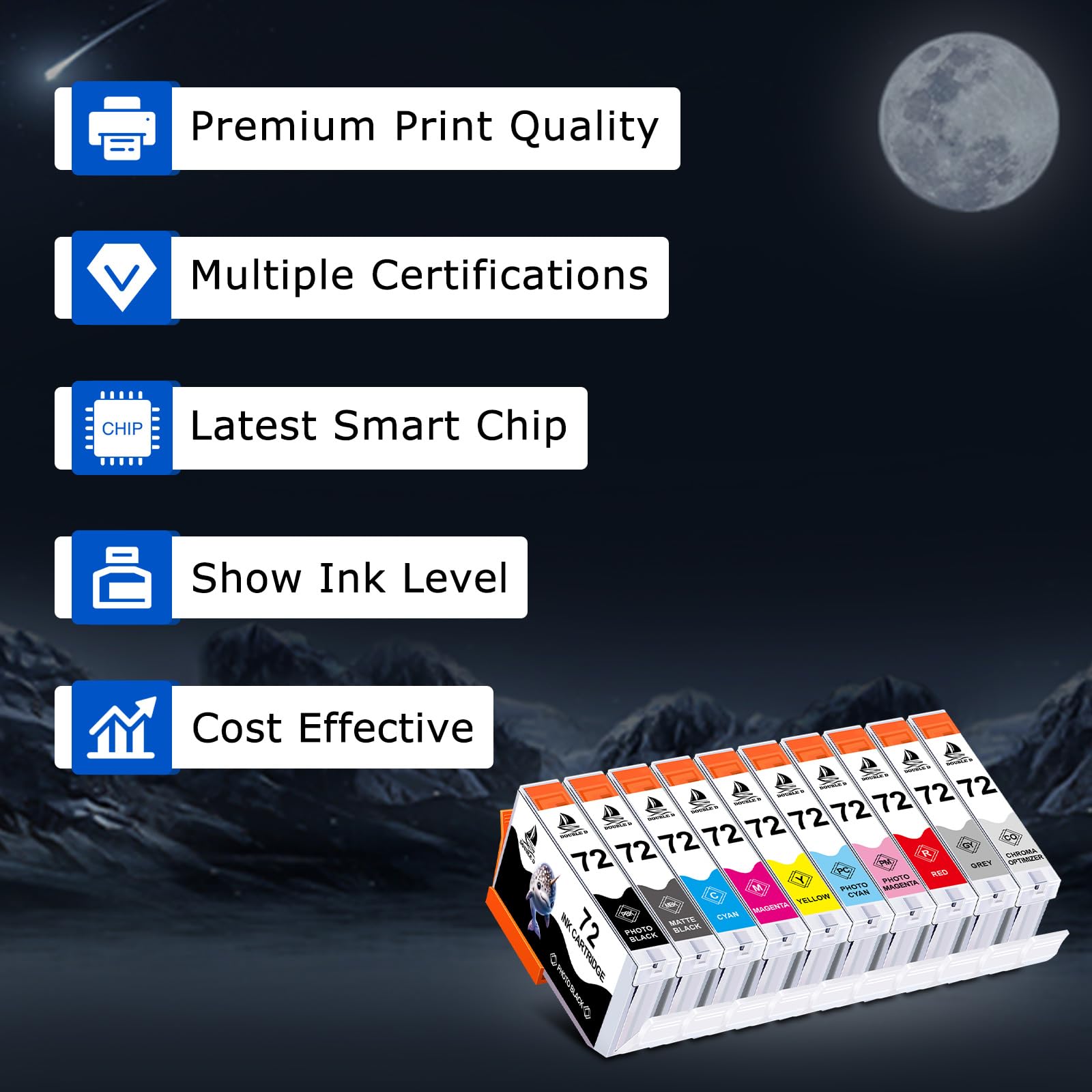 Doubel D PGI-72 Lot de 10 cartouches d'encre pour Canon PGI-72 PGI72 72 cartouches d'encre pour imprimante Canon PIXMA Pro-10 Pro-10s Pro10 Pro10s (PBK MBK C M Y PC PM R GY CO)