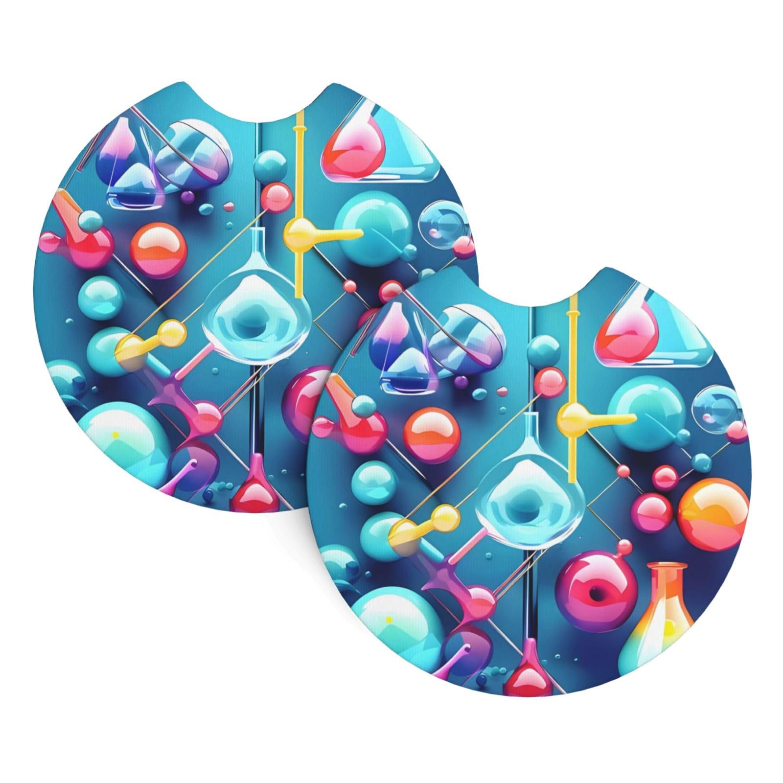 2 Pack Car Coaster for Cup Holders Abstract Science Chemistry Illustration 3D Car Cup Coaster 2.7" Neoprene Non-Slip Automotive Cup Mat Universal Auto Car Interior Accessories for Women Men Cup Pad