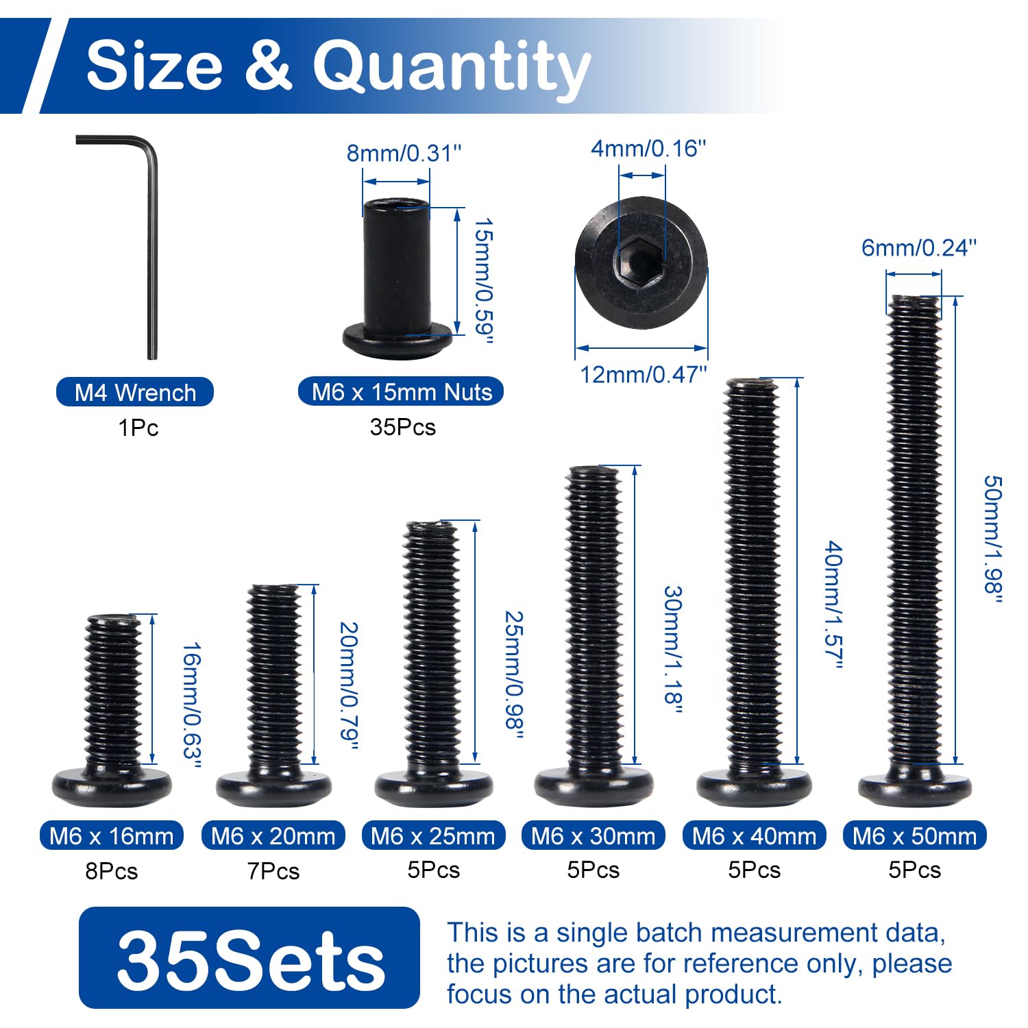 M6 Hex Drive Socket Cap Bolts Screws Kit - 35 Piece -3 M6 Hex Drive Socket Cap Bolts Screws Kit - 35 Piece -3