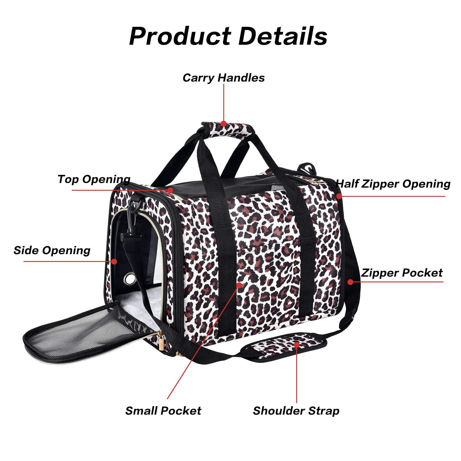 Petmolico Marsupio trasportino per cani, approvato dalla compagnia aerea morbido trasportino da viaggio con 3 porte aperte finestre in rete per gatti cuccioli, 7,3 kg, leopardo
