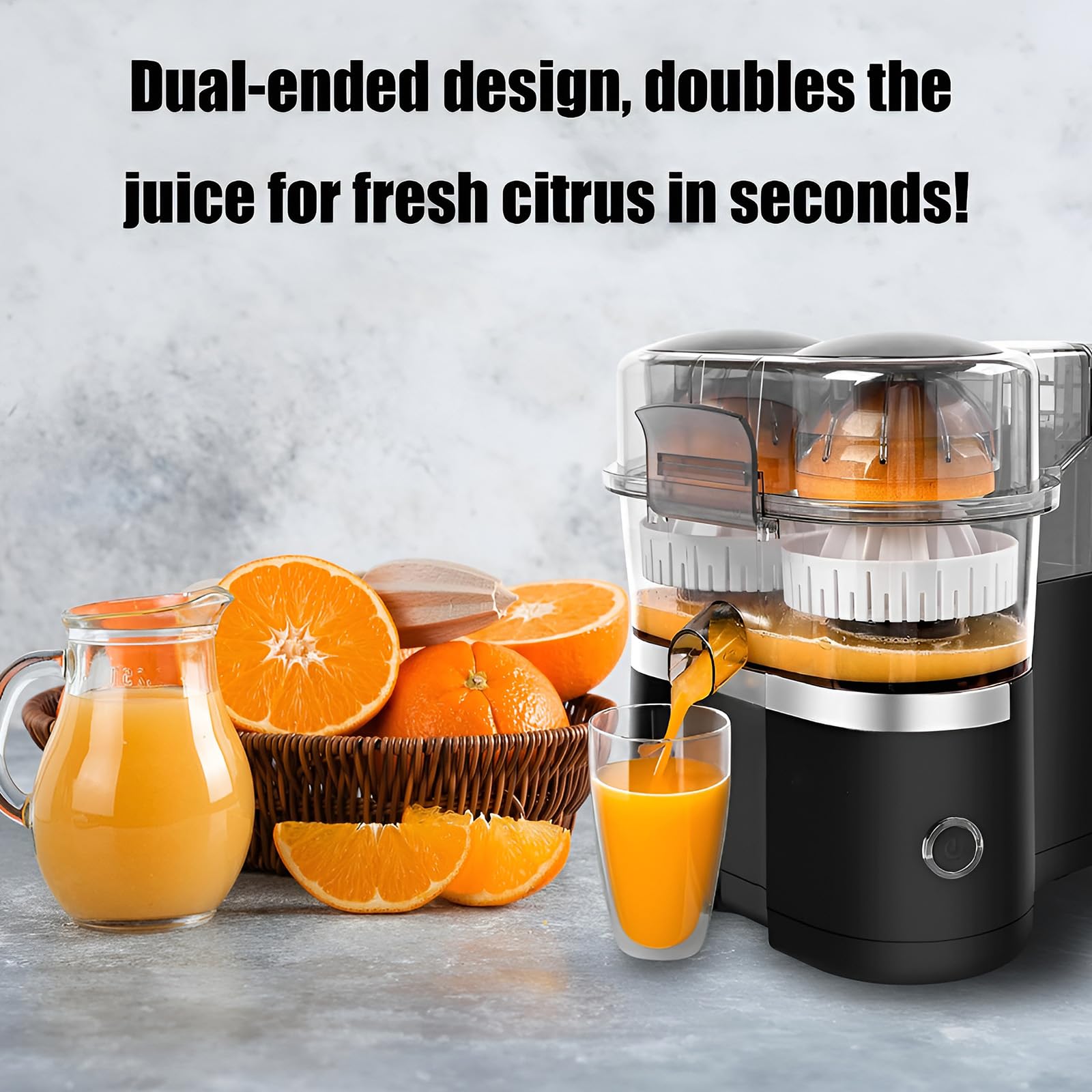 Exprimidor eléctrico de 90 W, exprimidor automático doble de naranja y limón, exprimidor de cítricos multifuncional para un máximo rendimiento de jugo, reduce la oxidación, ideal para frutas y