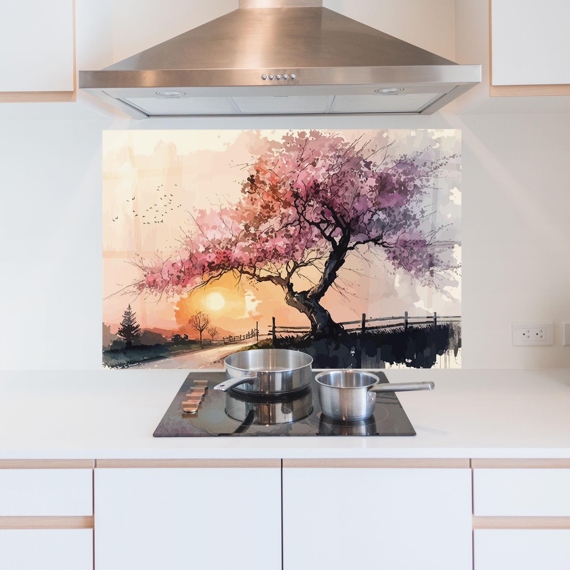 ARTHUB® Crédence de Cuisine en Verre 70x100 cm, Sunset Spring | Protection Contre Les éclaboussures, Revêtement Mural en Carreaux, Plaque en Verre, Verre trempé, Paysages, Printemps