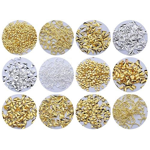 Vista 27 de Pendientes de uñas de estrella de plata dorada 3D, decoraciones de arte de uñas con remaches de metal en forma de estrella y joyas de piedras