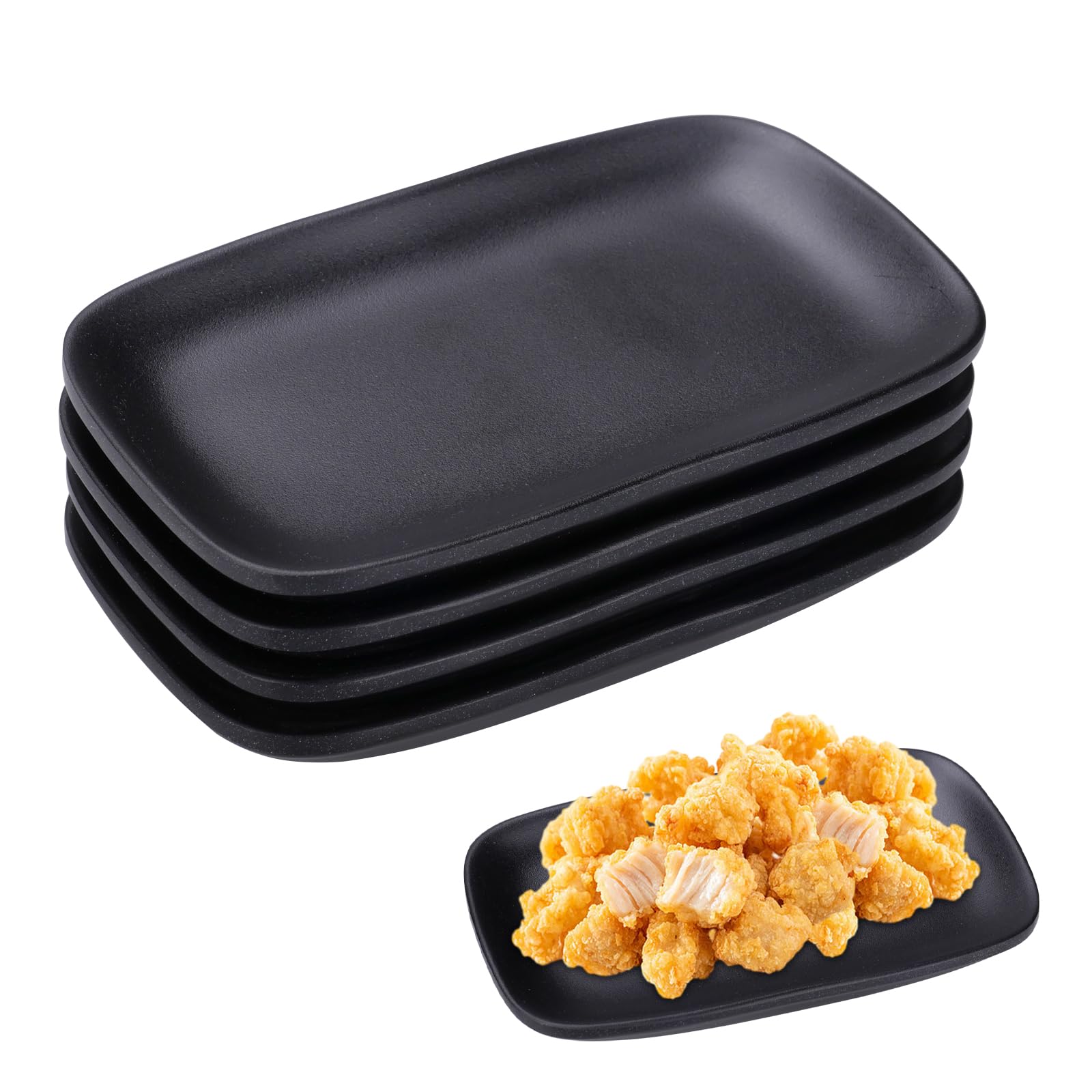 imposyu Servierplatten Rechteckig 4 Stück Vorspeisenteller Klein | Rechteckige Teller Set Teller Schwarz Matt Platzteller Schwarz Matt Dessertteller für Dessert Snack Obst Beilagen